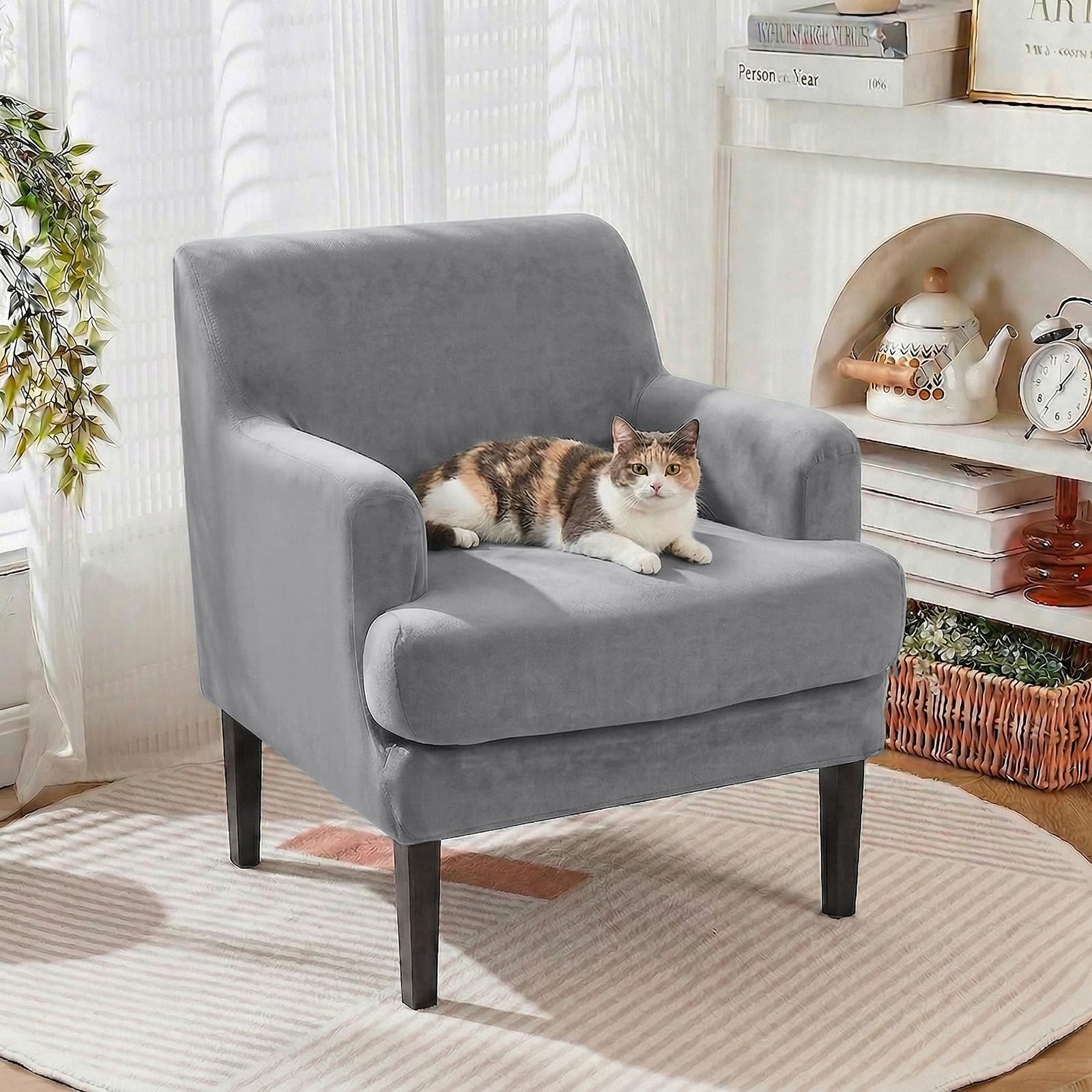 LiveGo Stretch Banquet Armchair Slipcover, Knit Chair Covers with Arms, Non-Slip Waterproof Chair Slipcover for Living Room, Office, Reception, and Pet-Friendly Furniture Protector (Gray D) — image 1
