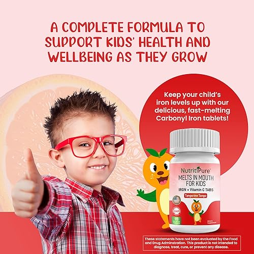 Miniatura 4 de Suplemento de hierro masticable para niños (FerronylCarbonyl Iron 9 mg con vitamina C 30 mg) Tableta en mandarina Tango Naranja Sabor 90 unidades (1
