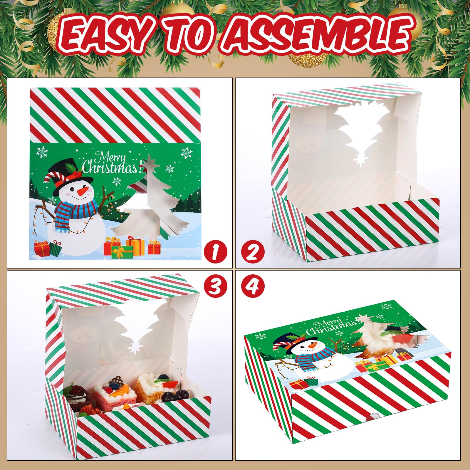 Funrous Lot de 28 boîtes à biscuits de Noël avec fenêtre et couvercle - Bonhomme de neige, Père Noël, renne - Cadeau de Noël - Fournitures de décoration