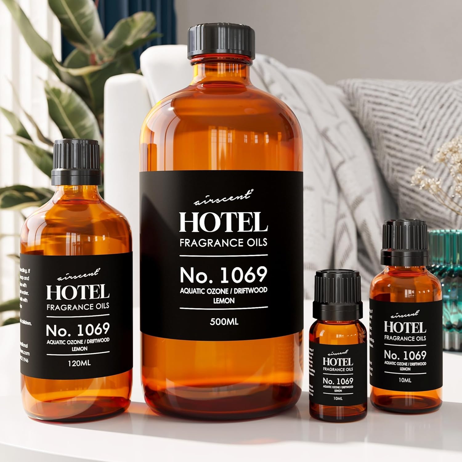 AirScent Hotel Diffuser Oil No. 1069 - Aquatic Ozone, Driftwood, Lemon - Premium Fragrance Oil for Ultrasonic and Waterless Diffusers and Crafting - 500 mL, 16.9 fl oz Glass Bottle