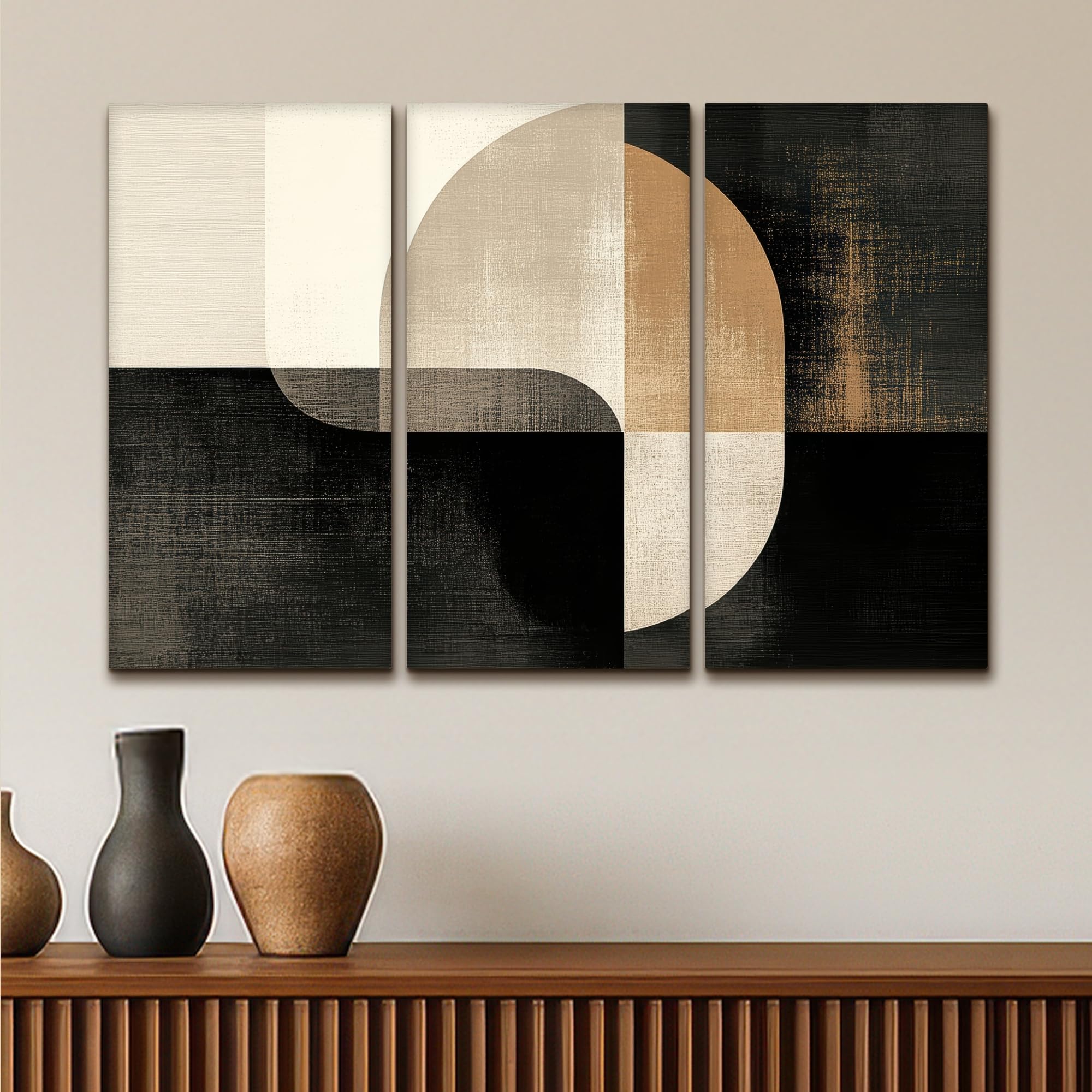 MuchoWow© Wandbilder 3er Set 90x60 cm Wohnzimmer Wanddeko Schlafzimmer Zimmerdeko Wandgemälde Zimmer Deko auf Wand Dekoration Leinwände Formen - Abstrakt - Gold