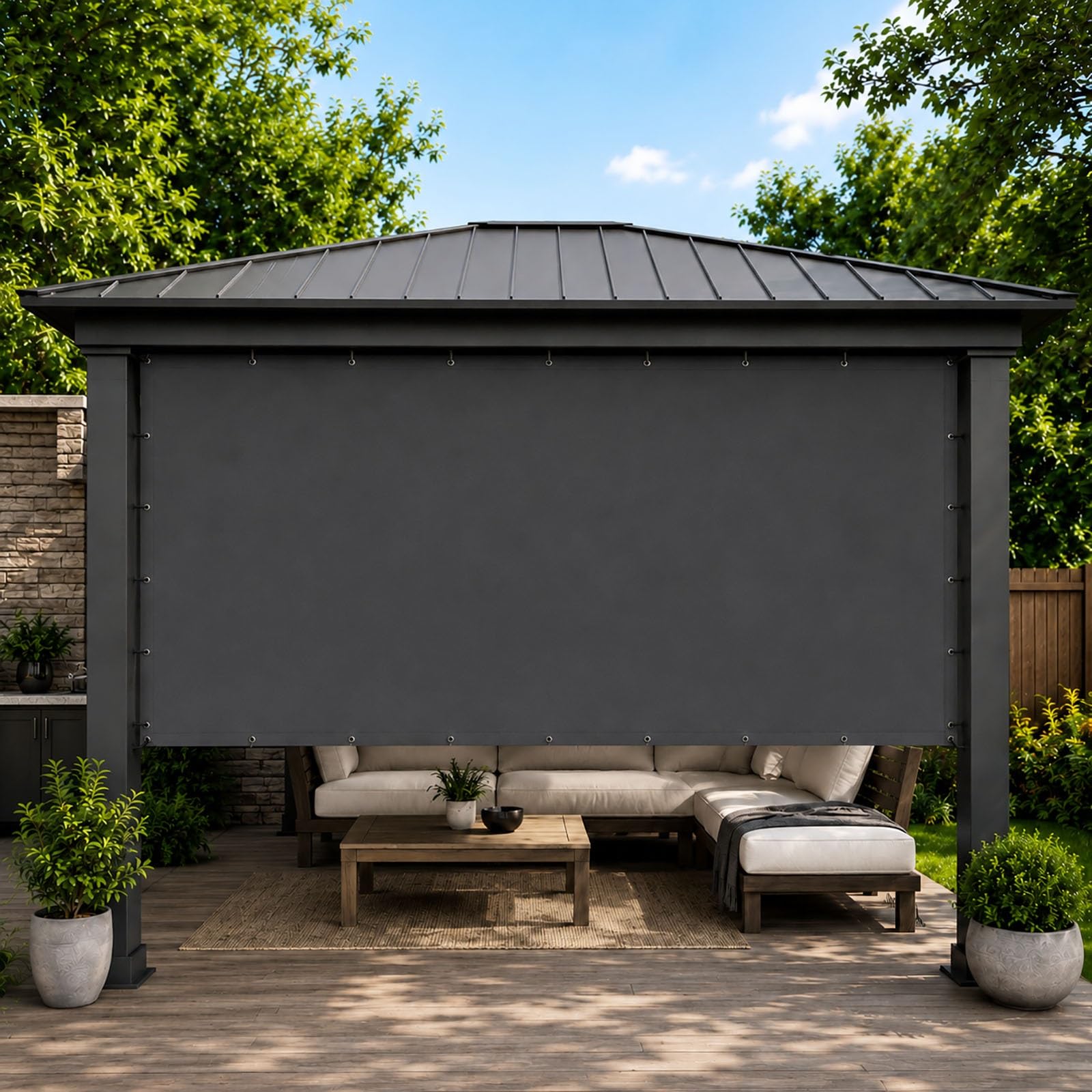 Voile d'ombrage Imperméable 190 x 570 cm 98% UV Protection PES Résistant à l'eau Rectangulaire Protection Solaire Durable Voile d'ombrage Filet pour Patio Jardin, Noir