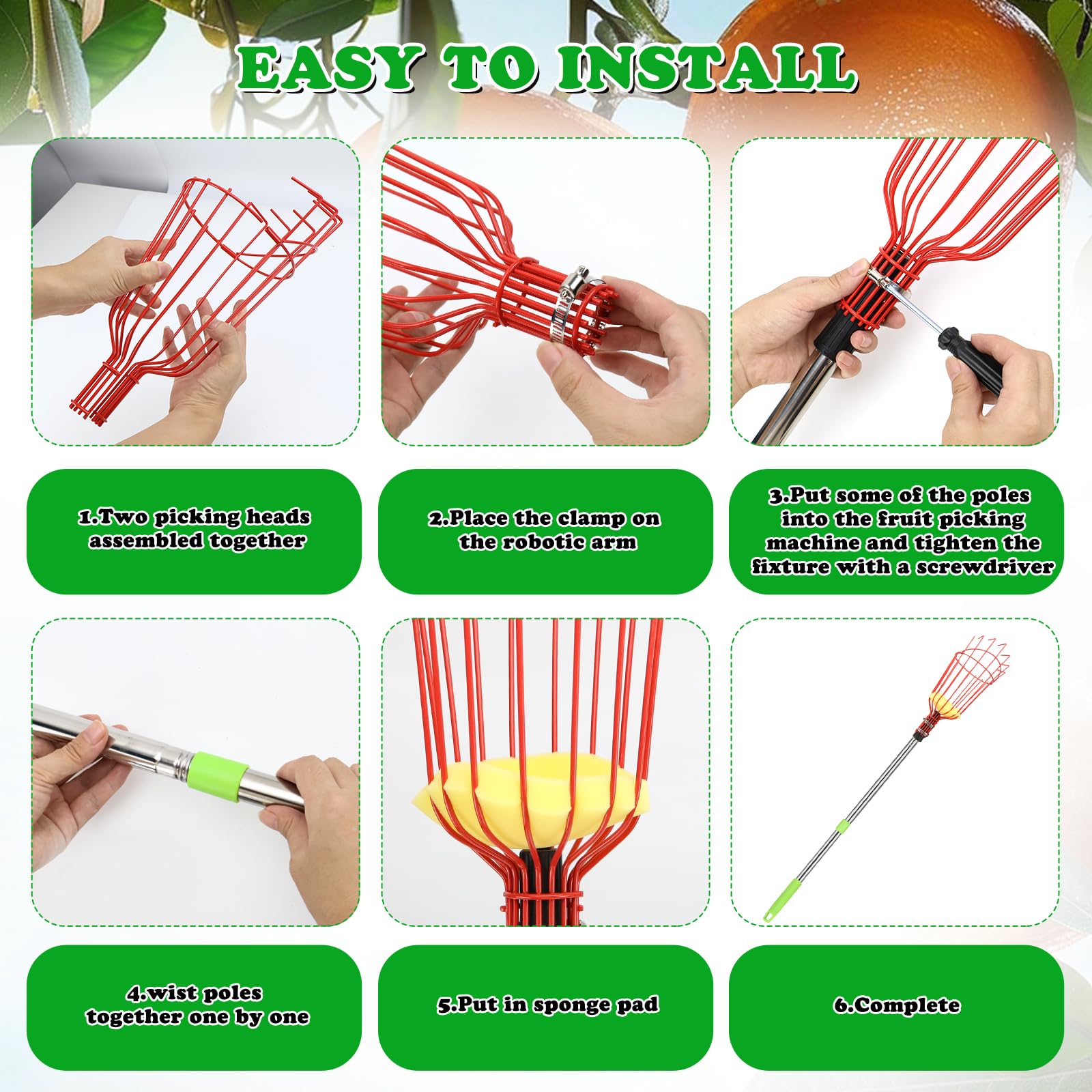 Recogedor de frutas con barra telescópica, 2,4 m, recogedor de manzanas con bolsa de algodón y almohadilla de espuma, recogedor de frutas para manzanas, cítricos y peras