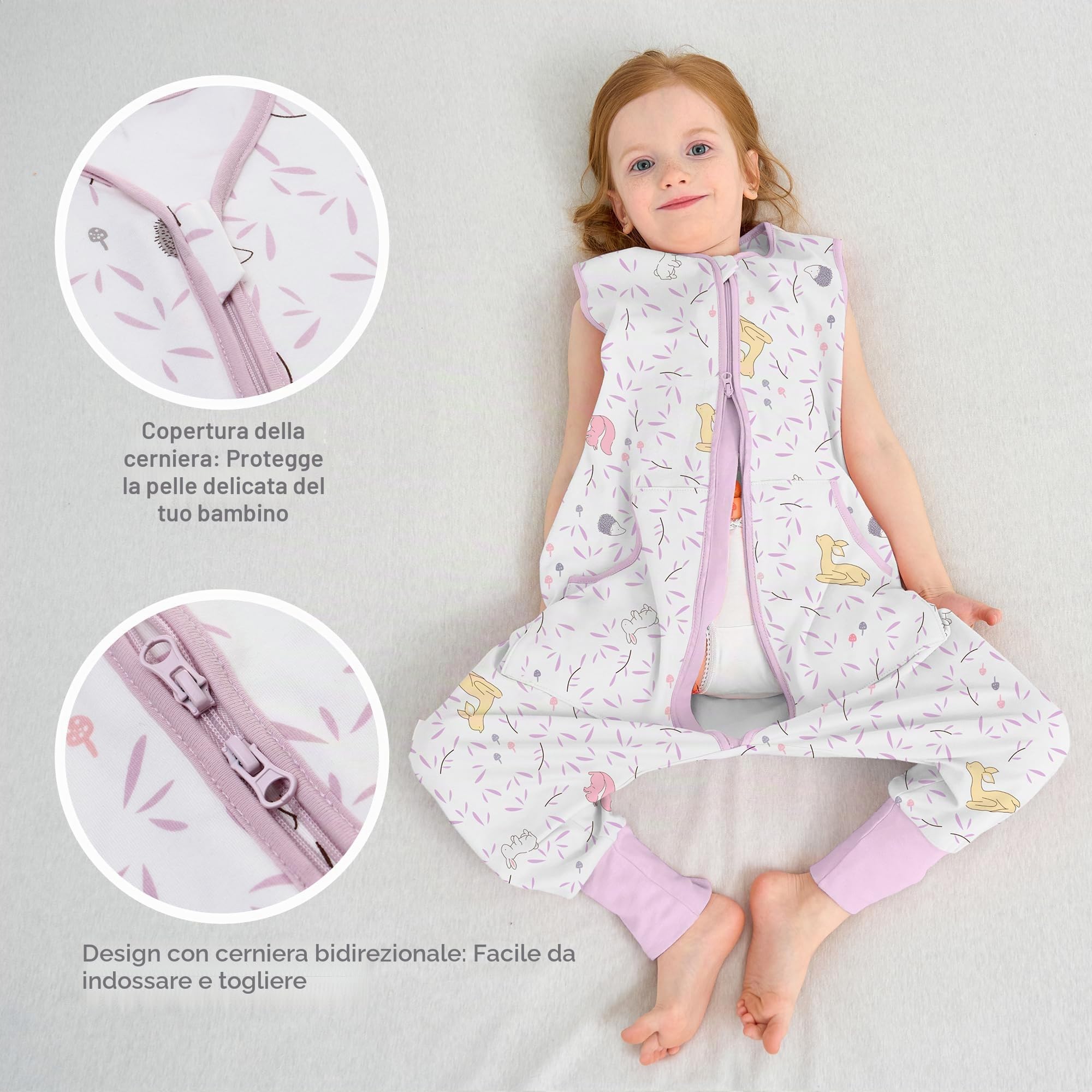 LAT Sacco Nanna Estivo per Bambini, 2 Pezzi Sacchi Nanna con Piedini 0.5 TOG, 100% Cotone Sacco Nanna, Sacco a Pelo Estivo con Tasche per Bambini
