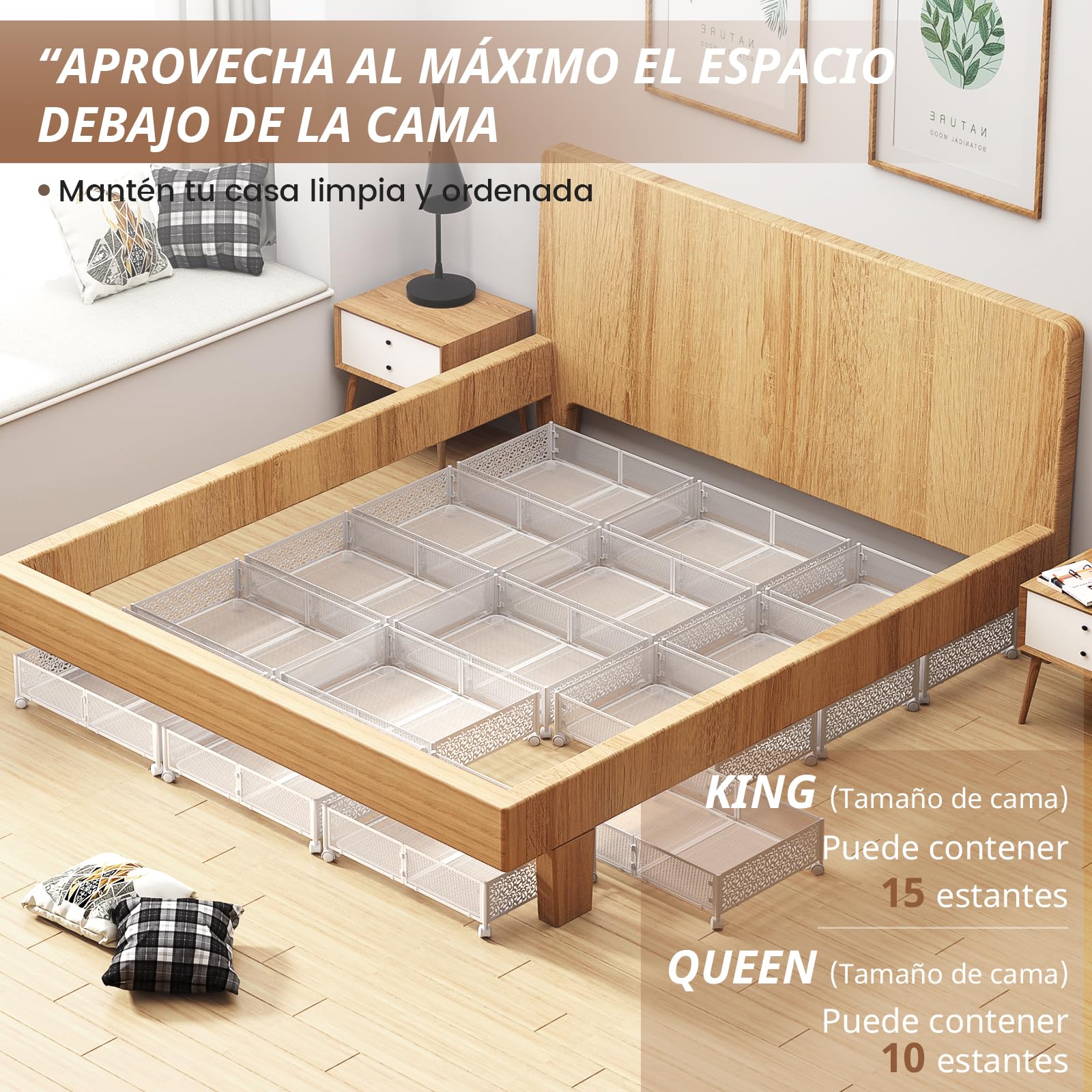 PHINOX Almacenamiento debajo de la cama, contenedores de almacenamiento debajo de la cama con ruedas, cajón organizador de almacenamiento de zapatos debajo de la cama para dormitorio, ropa, zapatos