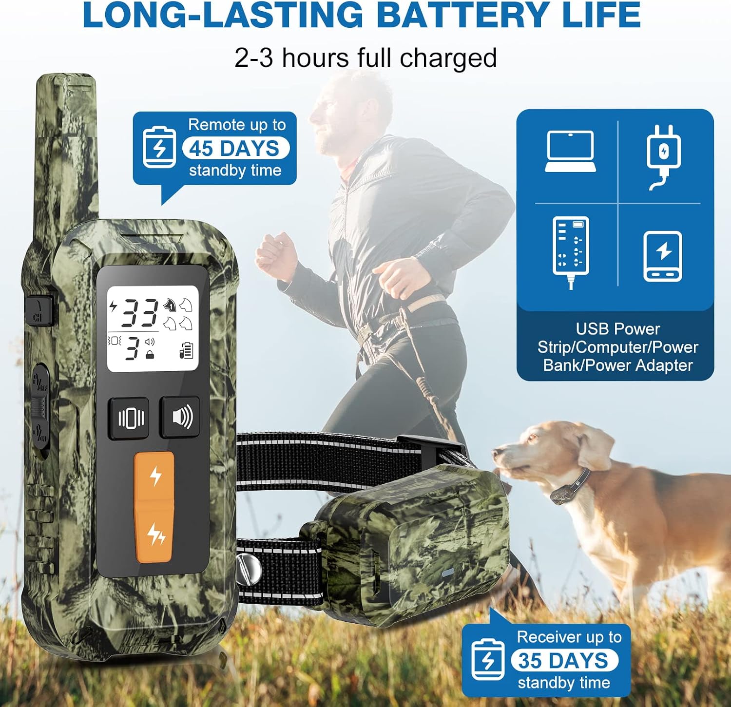 Dog Training Collar with Remote - Electronic Dog Shock Collar with 4 Training Modes, Beep, Vibration, Shock, Waterproof E Collars for Medium Large Dogs
