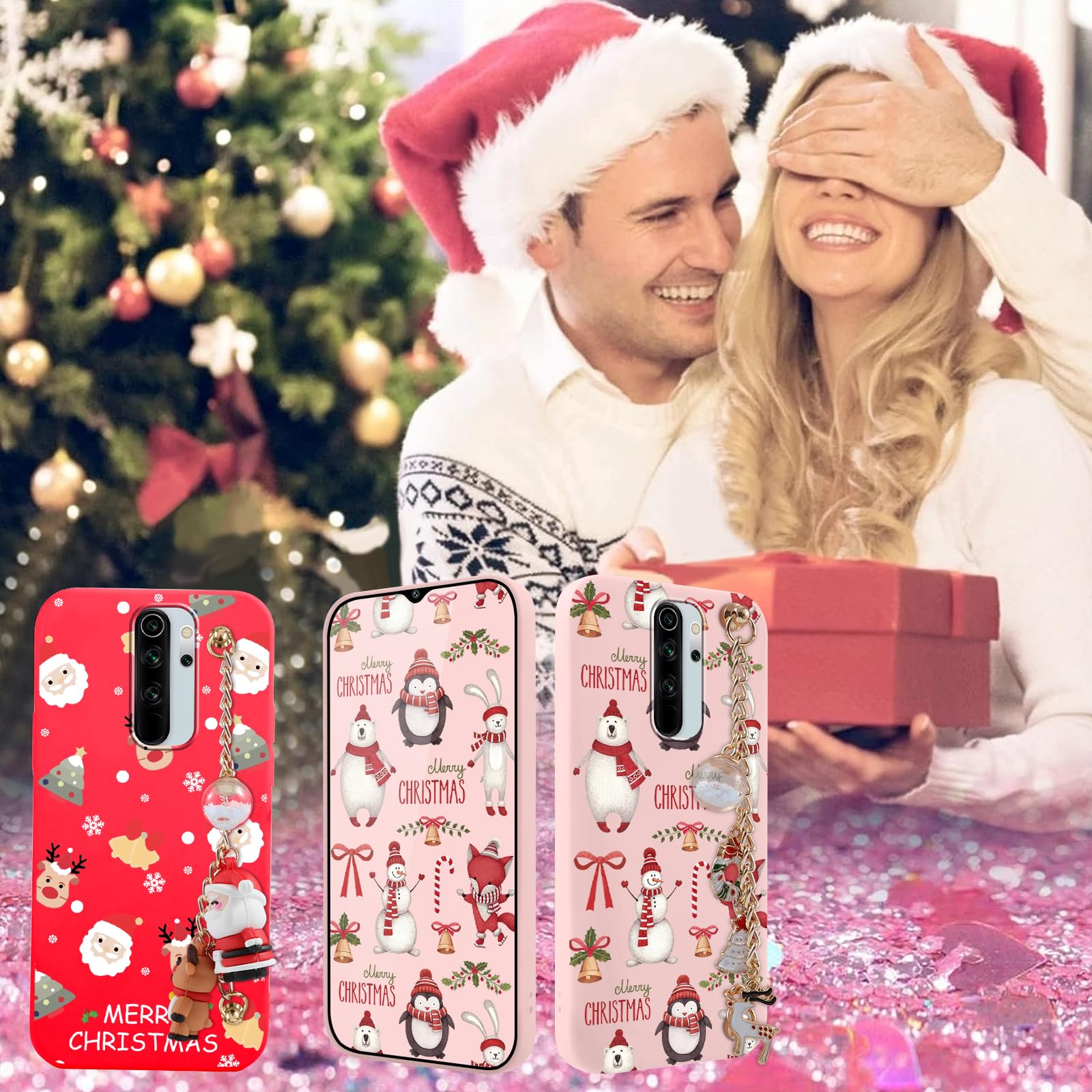 Yoedge Natale Custodia Bracciale per Xiaomi Redmi Note 10 Pro Max(4G)/Redmi Note 10 Pro 6,67 con Catena, Wristband Cover con Babbo Natale Alce Disegno, Squishy Silicone Antiurto Case, Babbo Natale