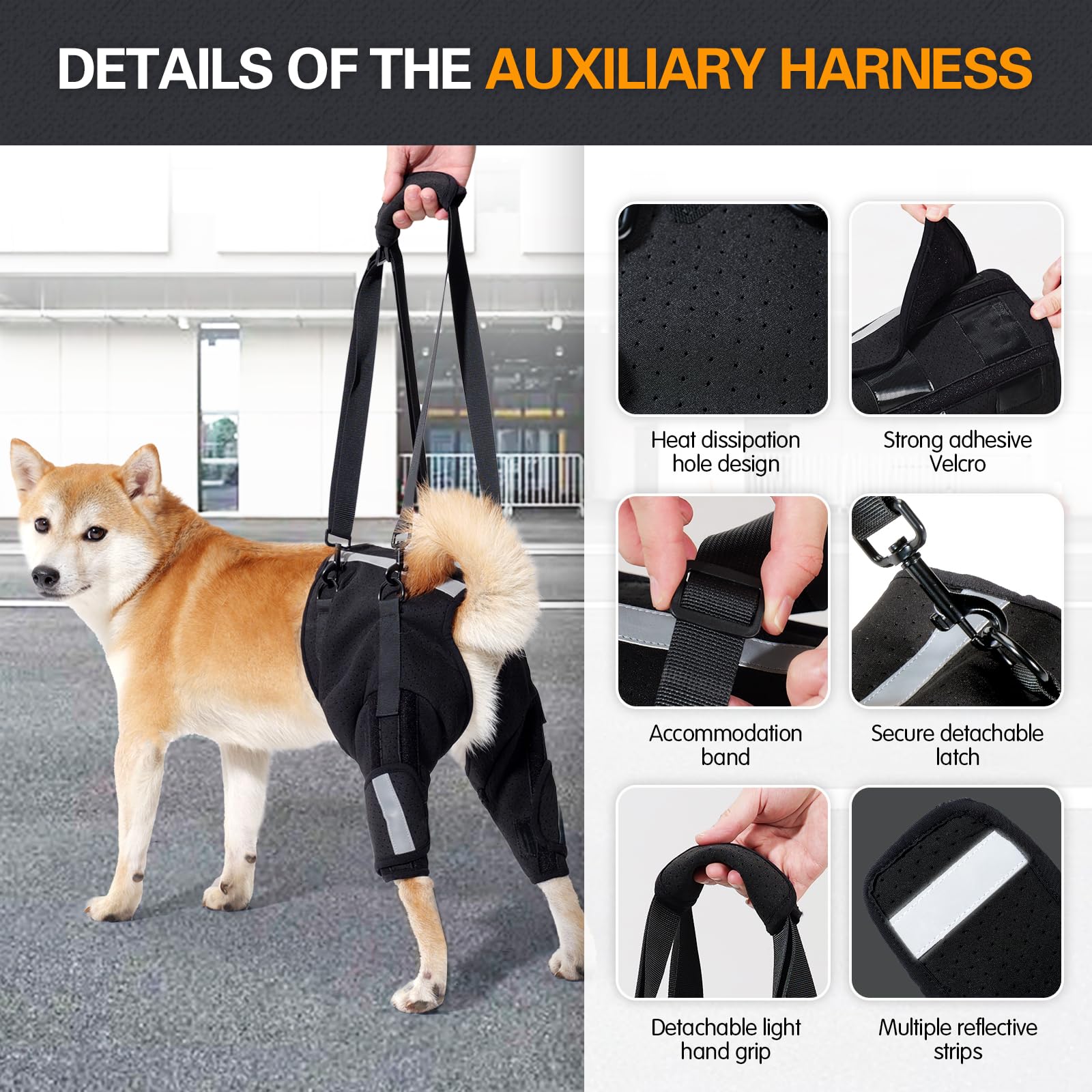 Arnés de elevación para perros, soporte de cadera para displasia de cadera, arnés de soporte para mascotas para patas traseras para perros pequeños y medianos, talla M
