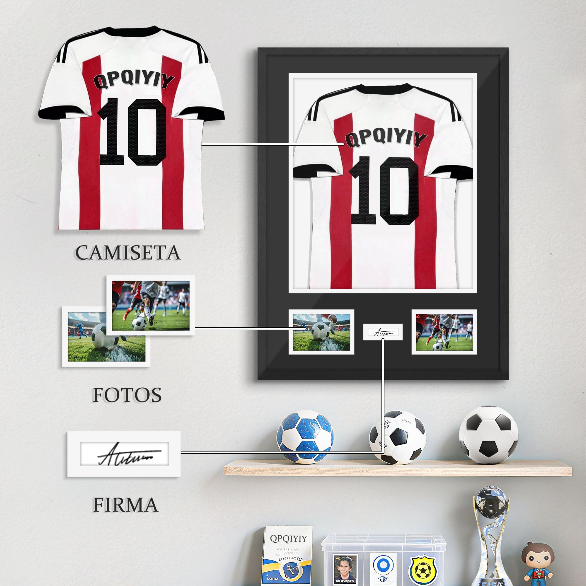 Marco para Camiseta de Fútbol 60x80 cm, Madera Maciza Negra | para Camisetas Firmadas y Fotos, Ideal para Fútbol, Tenis y Baloncesto (60 x 80 cm)