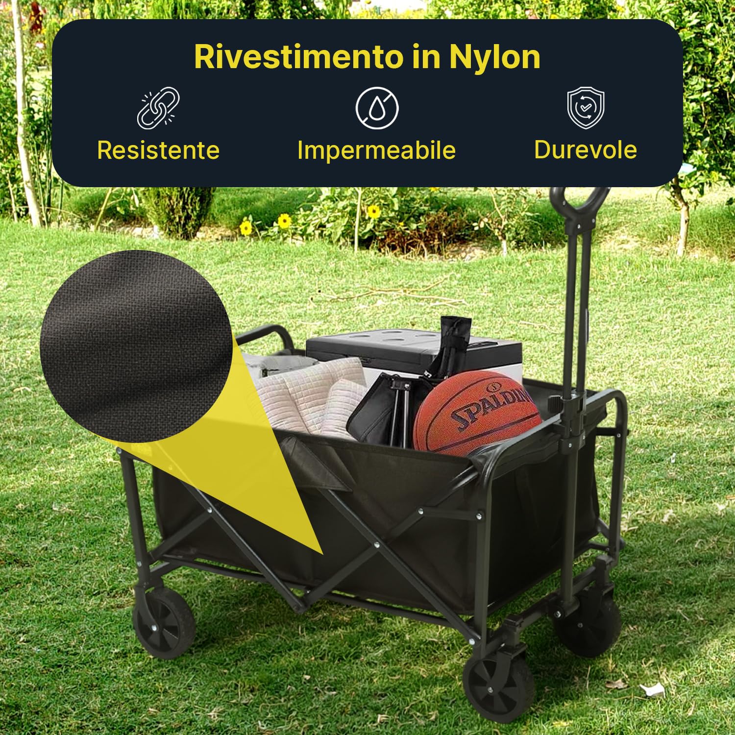 Avilia - Carrello con Ruote Portatutto Pieghevole 72x47x60/85 cm in Acciaio Antracite, Portata 90 kg, Richiudibile Salvaspazio per Spesa, Spiaggia, Campeggio e Giardino