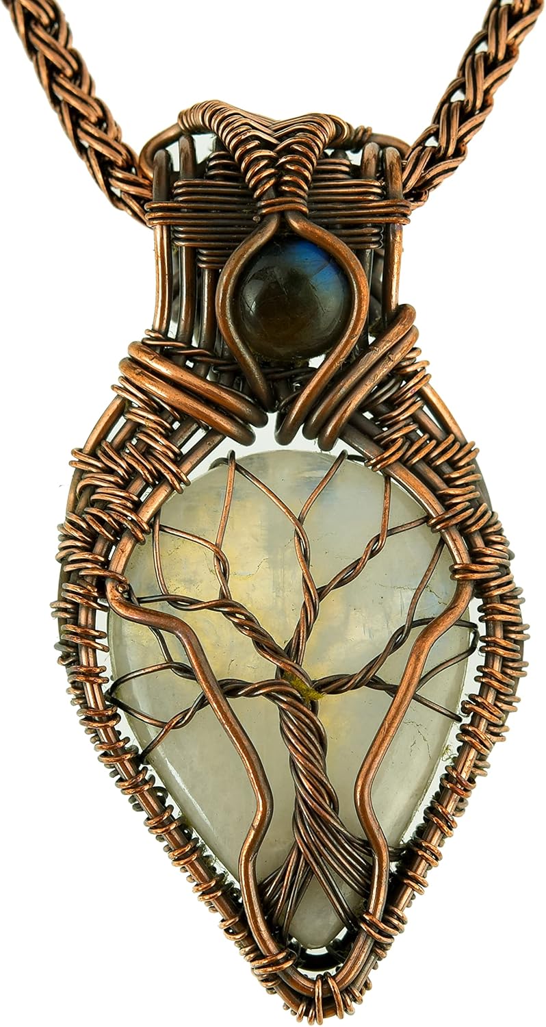 Stunning Copper Tree of Life Pendant Necklace with Handmade Gemstones and 20" Chain - Perfect for Boho Lovers