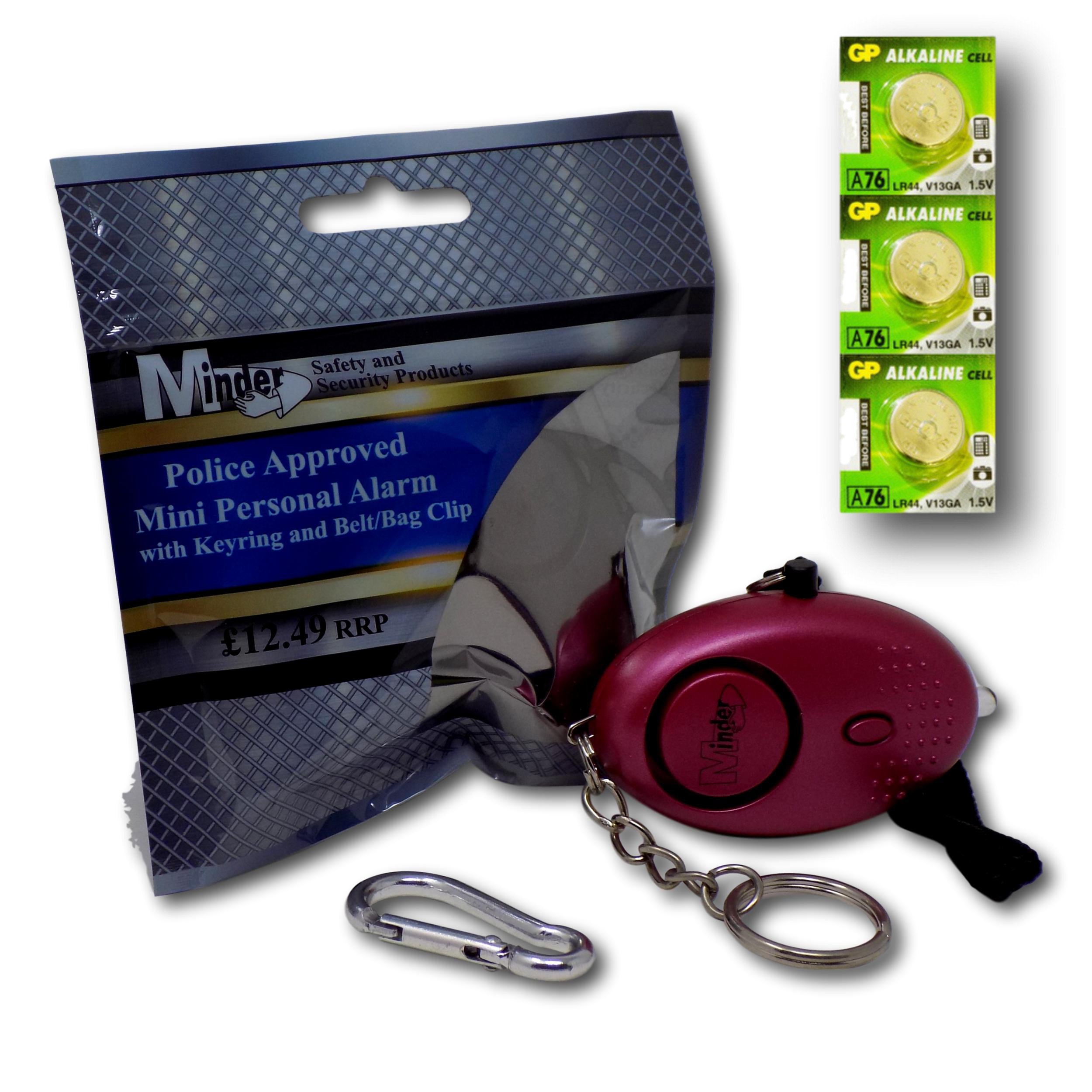 Minder® 140db Police Approved Mini Minder Loud Personal Staff Panic Rape Attack Safety Security Alarm Keyring with Torch - Secured by Design Approved (Police Preferred Specification) - With Spare Set of Batteries - Available in a range of attractive colours! (Hot Pink)