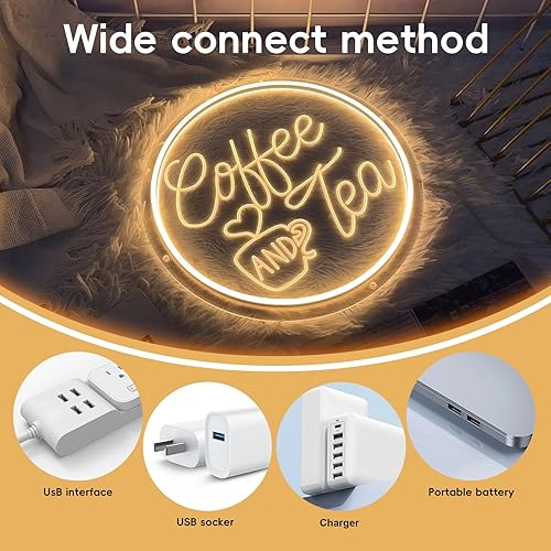 Miniatura 6 de Letrero de neón de café, café y té, letrero LED regulable para barra de café colgante de pared para estación de café, barra de té, restaurantes,