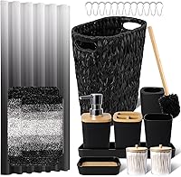 Vista 26 de Juego de baño negro, papelera de baño de 9 piezas, decoración para baño con soporte para cepillo de dientes, taza, dispensador de loción, bandeja