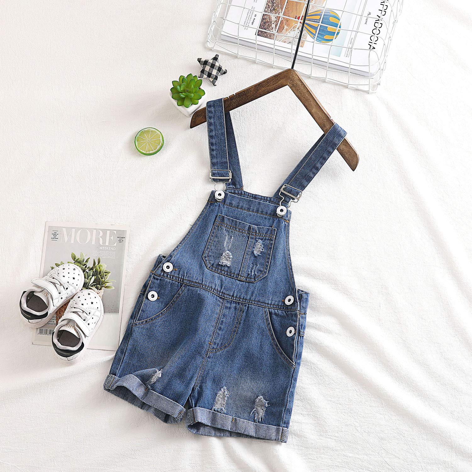 KIDSCOOL SPACE Salopette di Jeans per Bambina,Shortall in Denim Estivo per Bambini