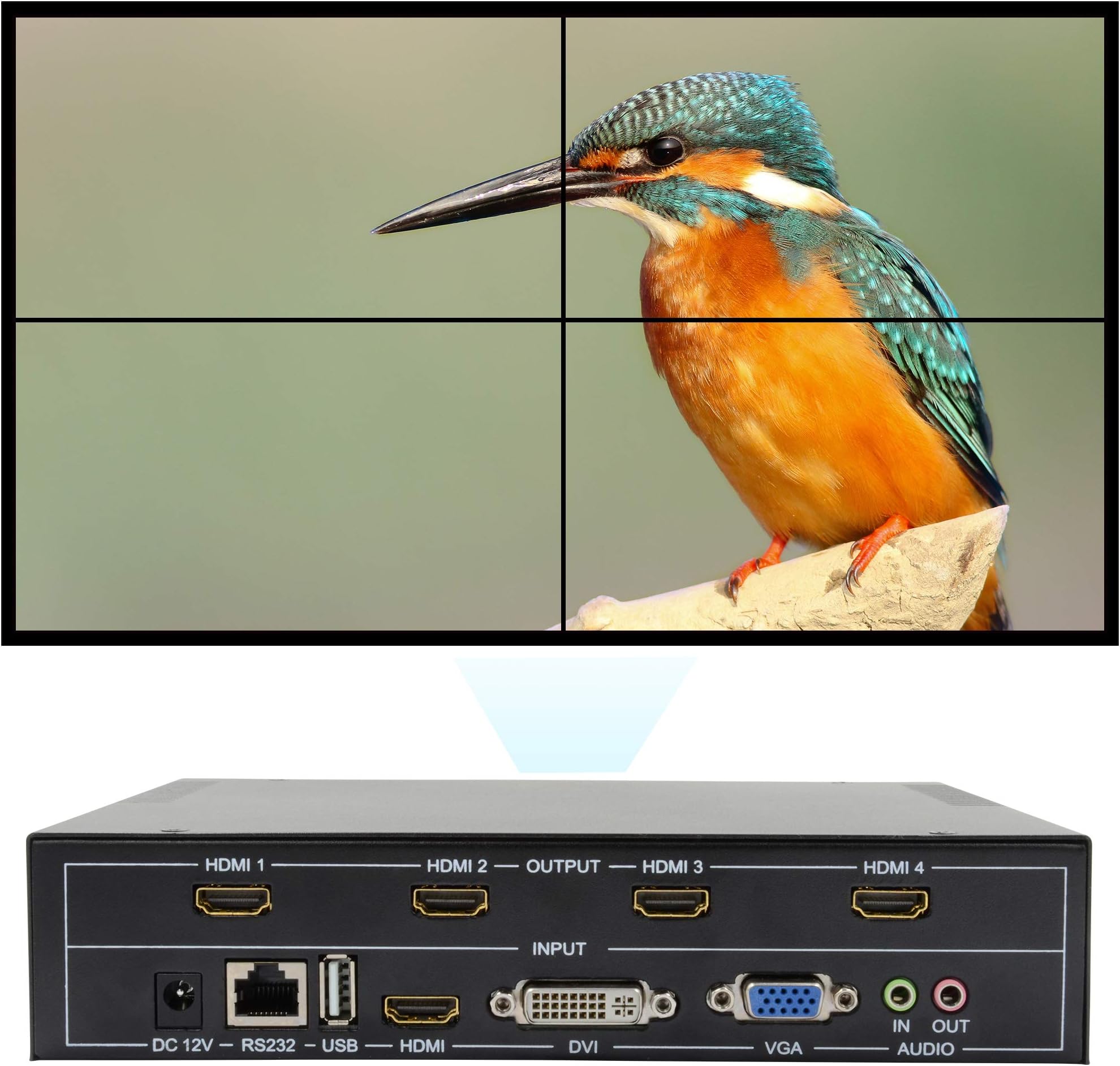 2x2 Video Wall Controller USB+HDMI+DVI+VGA+AV TV HDMI with Fully-Digital Processing Channel Inside 180 Degree Rotate