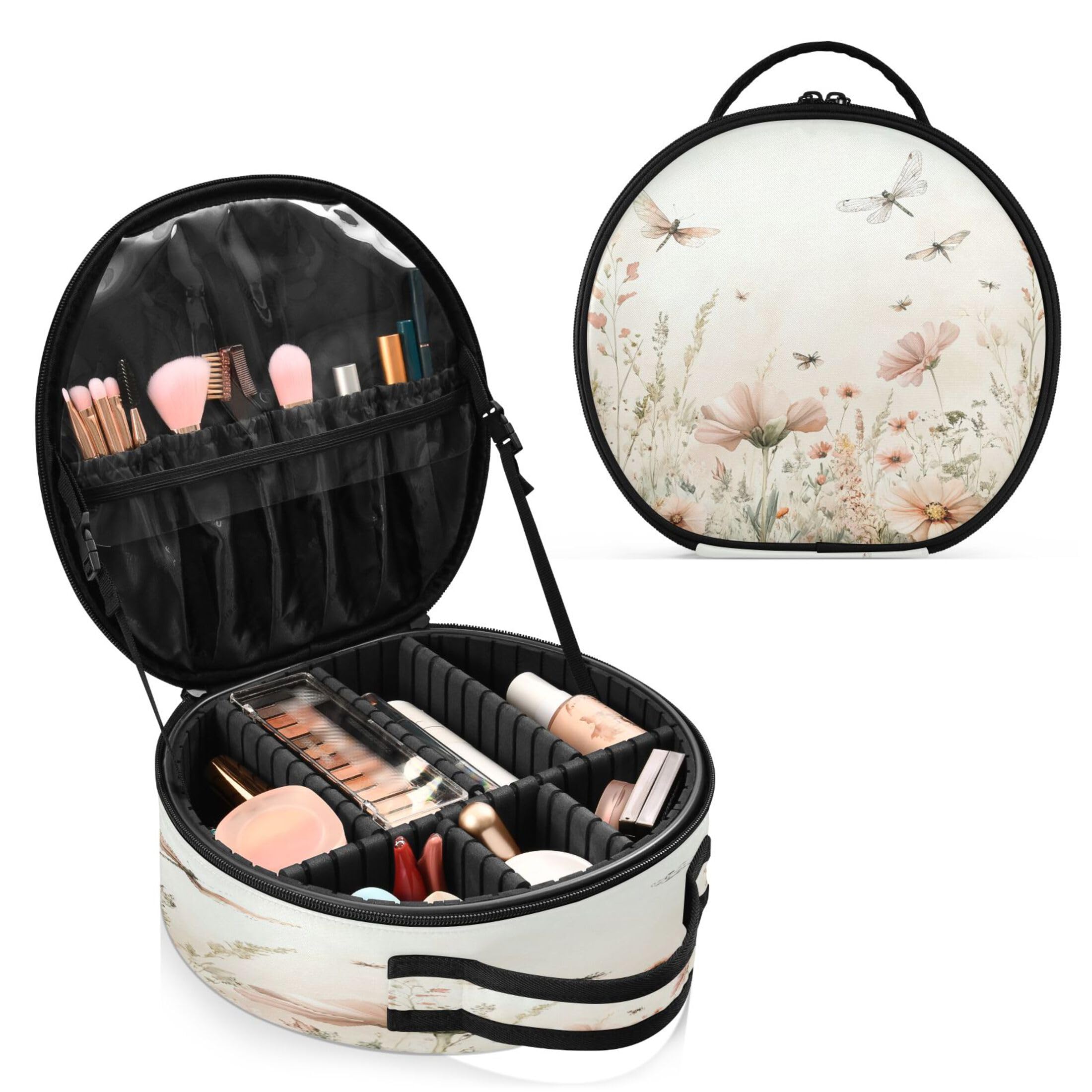 Takiito Watercolor Wildflowers Travel Makeup Case Portable Makeup Box Artist Cosmetic Case Organizer With Adjustable Dividers