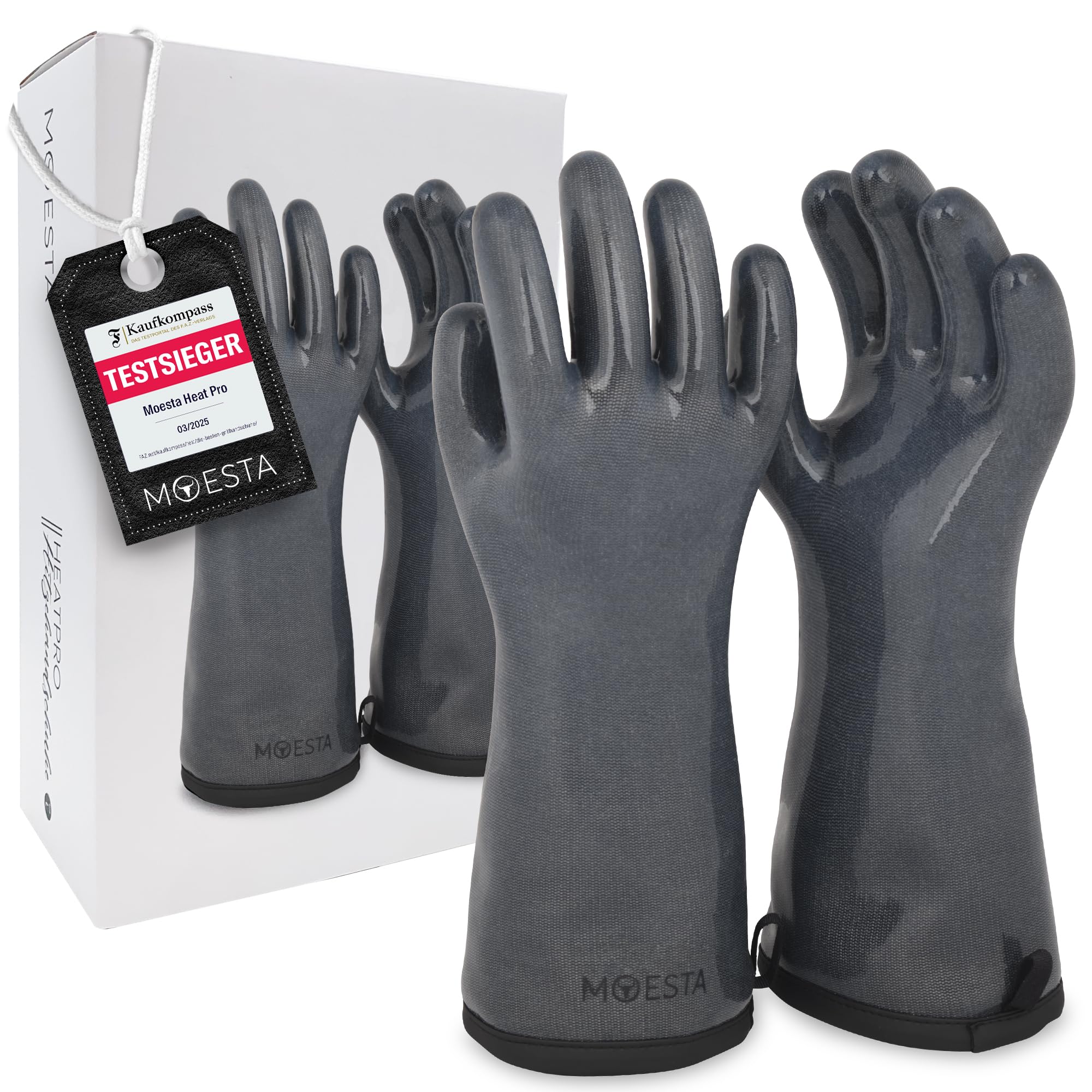MOESTA BBQ EST. 2012 Moesta BBQ 20011 HeatPro Gloves - Guantes de silicona para barbacoa (resistentes al calor, lavables hasta 250 °C, talla M 8), color gris antracita
