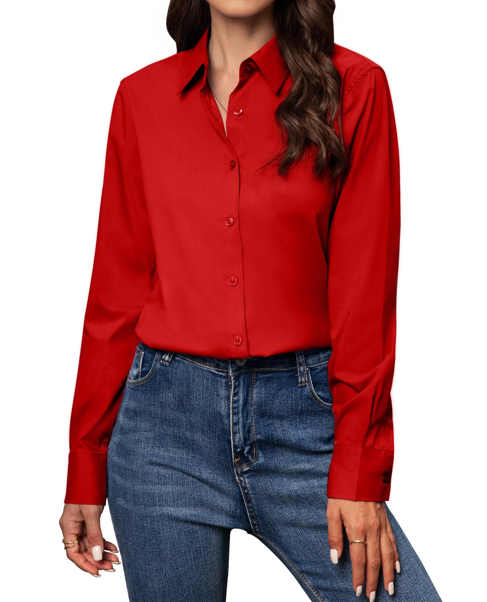 Gleeivy Button Down Shirts for Women Classic Fit Dress Shirt Work Business Casual Long Sleeve Blouse Tops