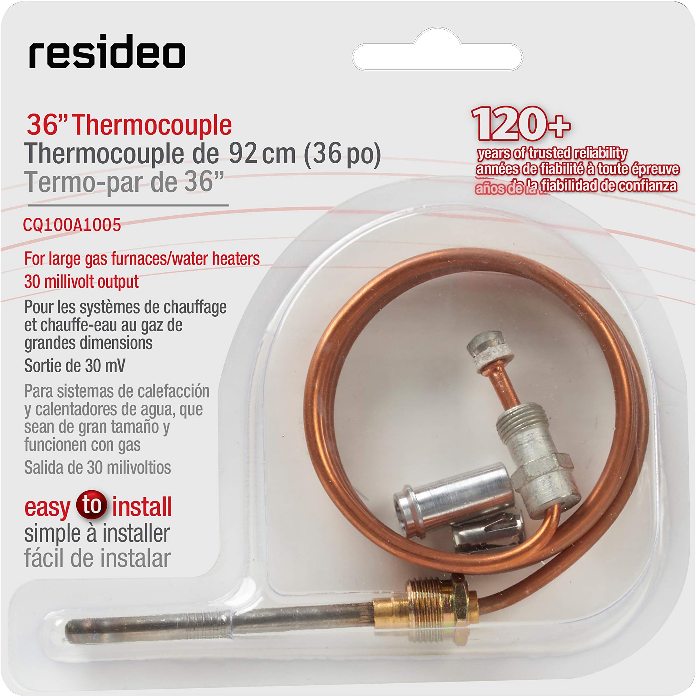 Resideo CQ100A1005 Replacement Thermocouple for Gas Furnaces, Boilers and Water Heaters, 36-Inch