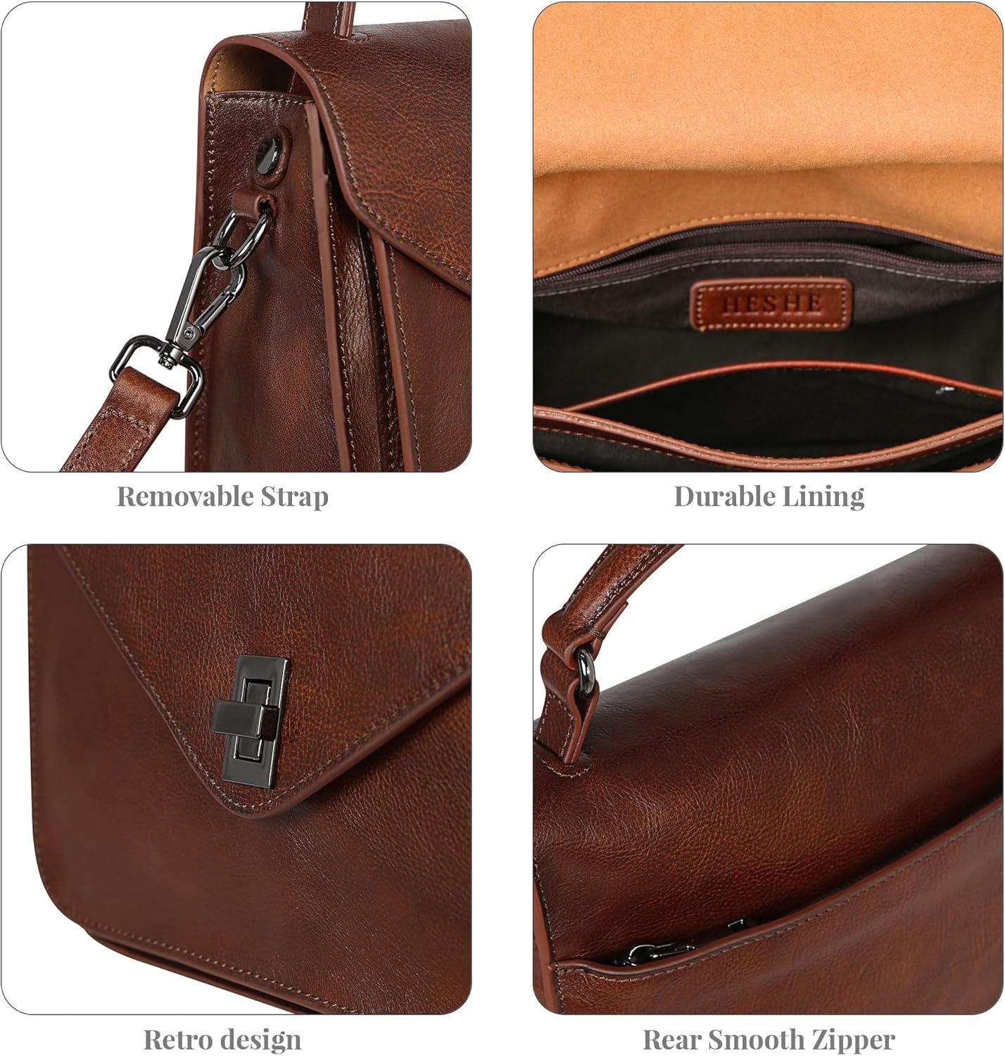 HESHE Genuine Leather Purses and Handbags for Women Shoulder Bag Satchel Purses Designer Crossbody Bags - Image 7