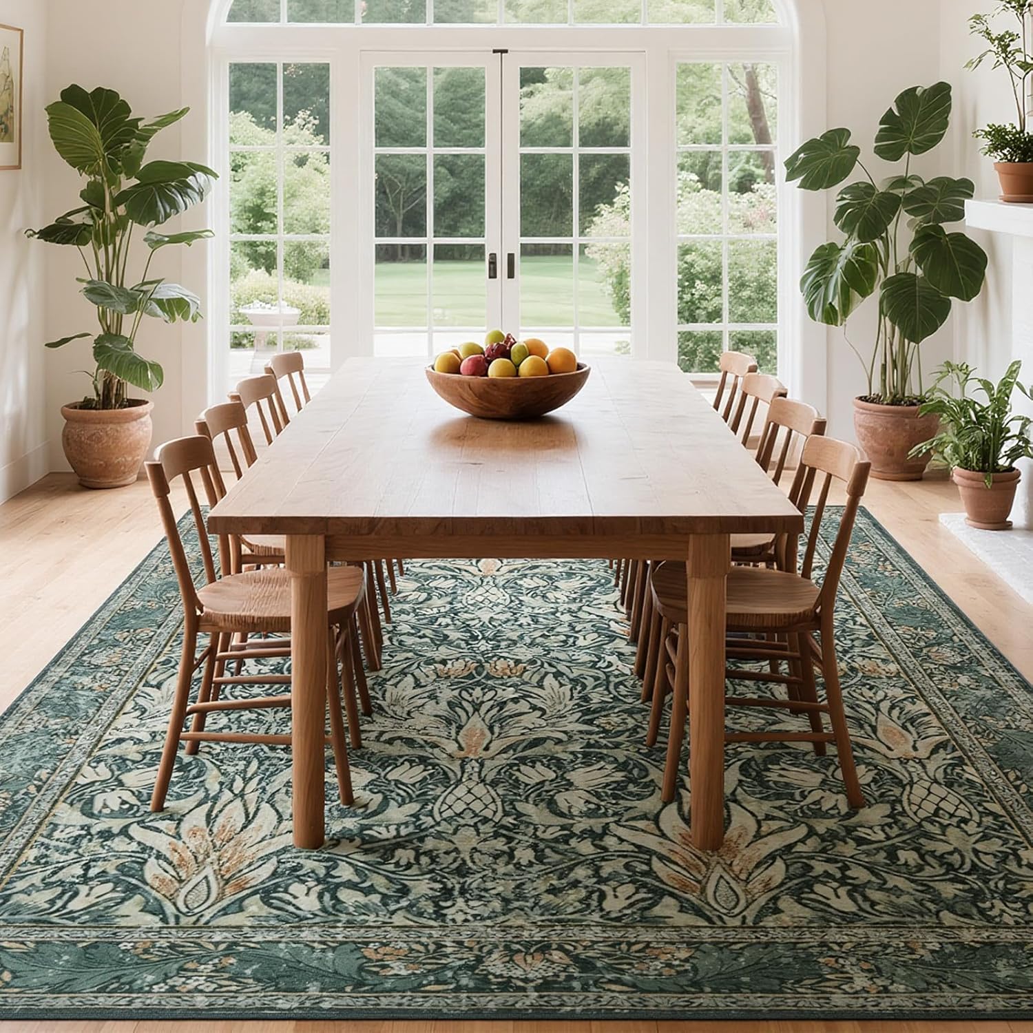 Vintage Floral 5x7 Area Rug,Soft Non-Slip Machine Washable Rug for Living Room Bedroom,Stain Resistant Carpets for Dining Room Farmhouse Nursery Home Office