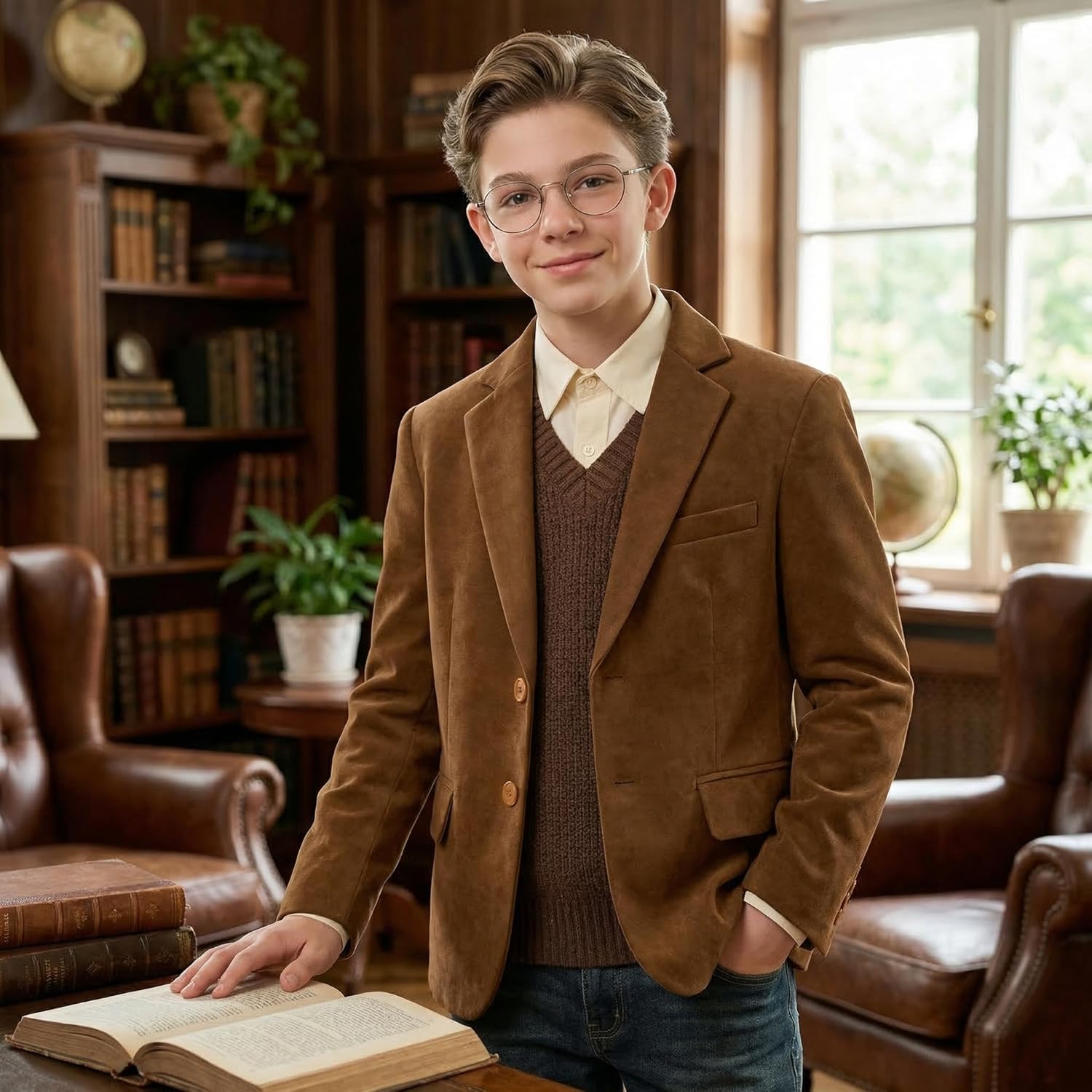 Boys Suede Blazer Retro Coat for Boy Kids Casual Suit Jacket Teen Sport Coat Vintage Jackets Formal Slim Fit Wear for Wedding