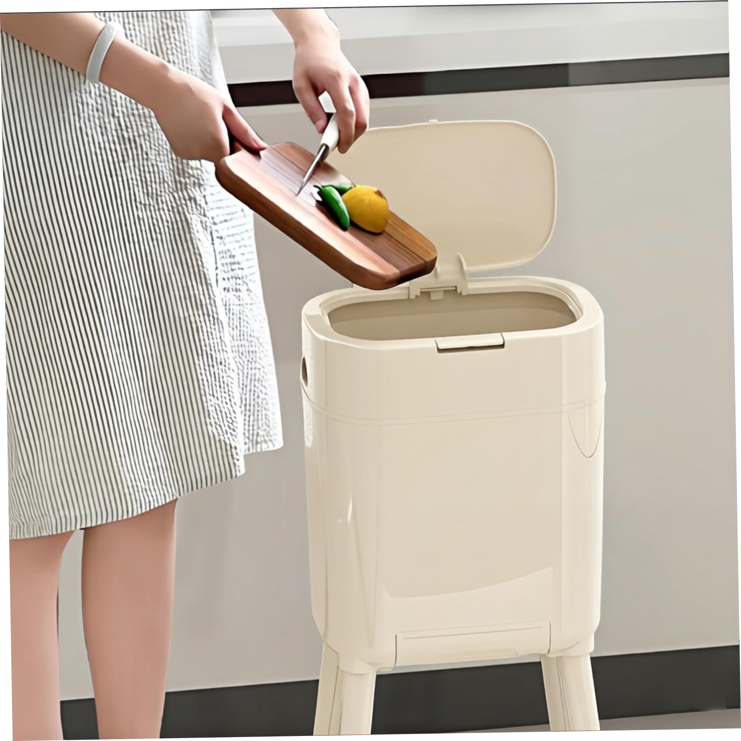 Pattumiere per interni, pattumiera da cucina con ruote, pattumiera da 16 litri con gambe rialzate, con coperchio e secchio interno rimovibile per bagno, casa, ufficio, bianco