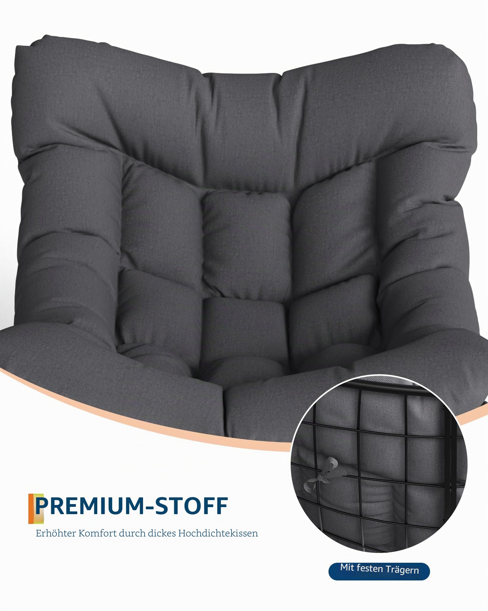 Acekool Schaukelstuhl Oversized mit Fußhocker, Schaukelsessel mit dickem Kissen & Metallrahmen, Relaxsessel für Poolside, Garten und Hinterhof, Tragfähigkeit (Grau, ohne Fußstütze)