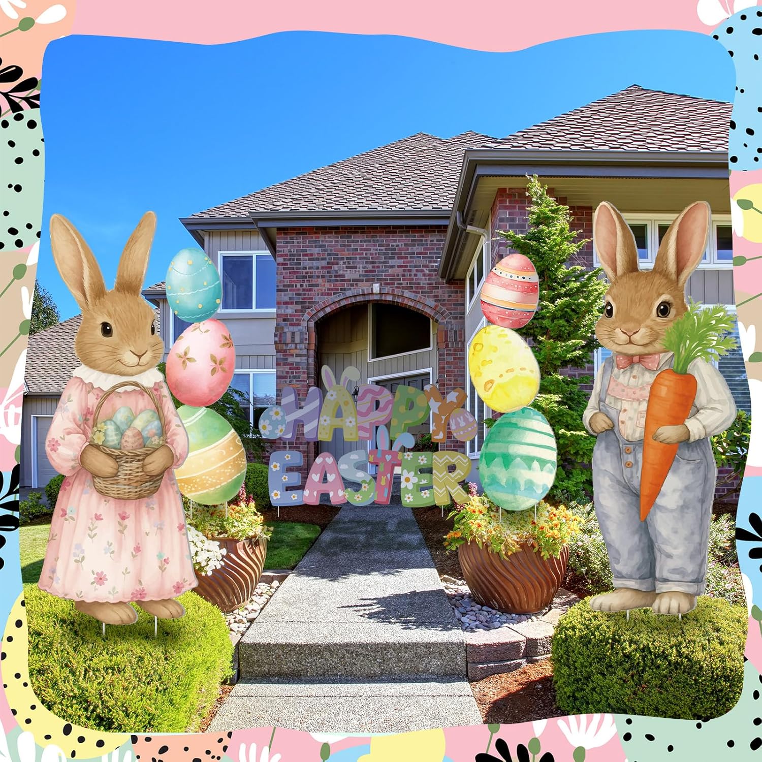 9 Pcs Happy Easter Yard Signs Decorations Easter Bunny and Egg Yard Signs Outdoor Lawn Decorations Waterproof Patio Decor for Spring Outdoor Garden Lawn Decor