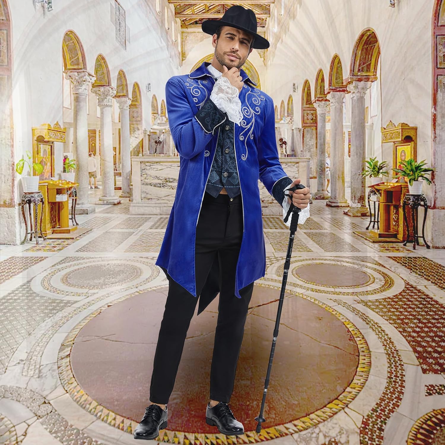 Men Medieval Steampunk Tailcoat Jacket Gothic Victorian Frock Coat Uniform Halloween Party Cosplay Gentleman Costumes