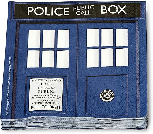 Miniatura 3 de Doctor Who TARDIS Servilletas de papel – Juego de 20 servilletas de fiesta de 6.5 pulgadas – Puerta de la policía Tardis – Vajilla temática para