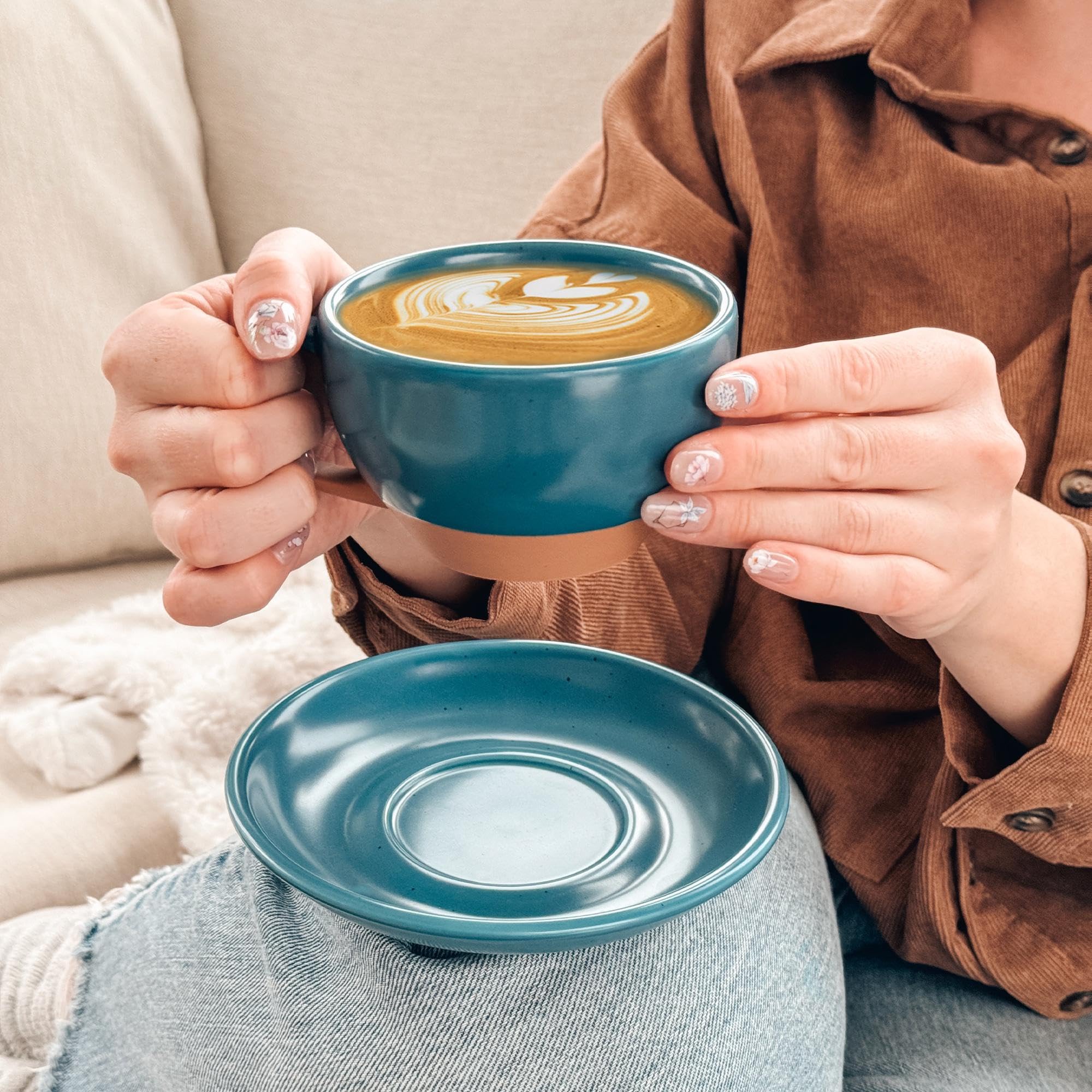 Amazon.com | Mora Ceramic Latte Art Mug With Saucer - 10.5 oz, Round Bottom  For Perfect Pours - Cafe Cups for Cappuccino, Espresso, Coffee, Tea etc -  Porcelain Set for Baristas, Great