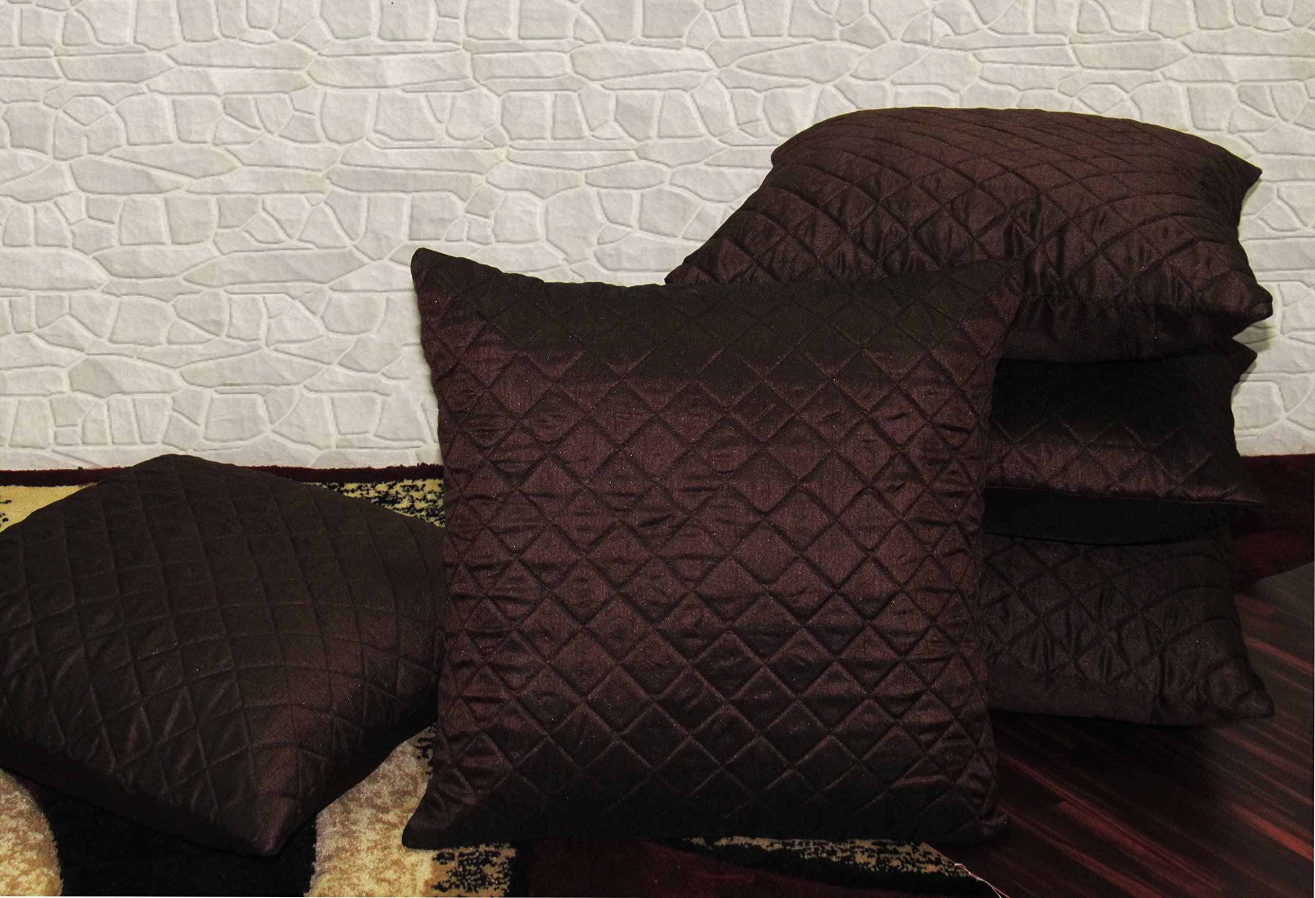 Zikrak Exim Quilted Cushion Cover Pack of 5 (Brown, 20 X 20 INCH)