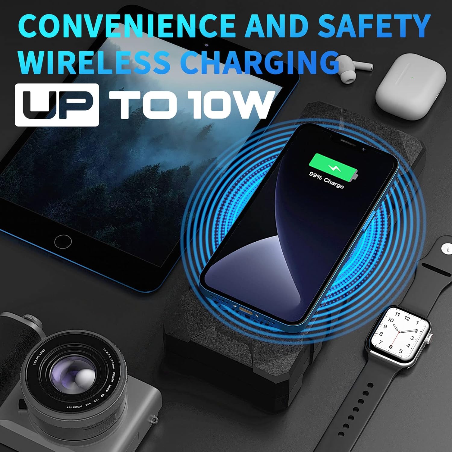 Jomgand JW401 Jump Starter wirelessly charging a smartphone