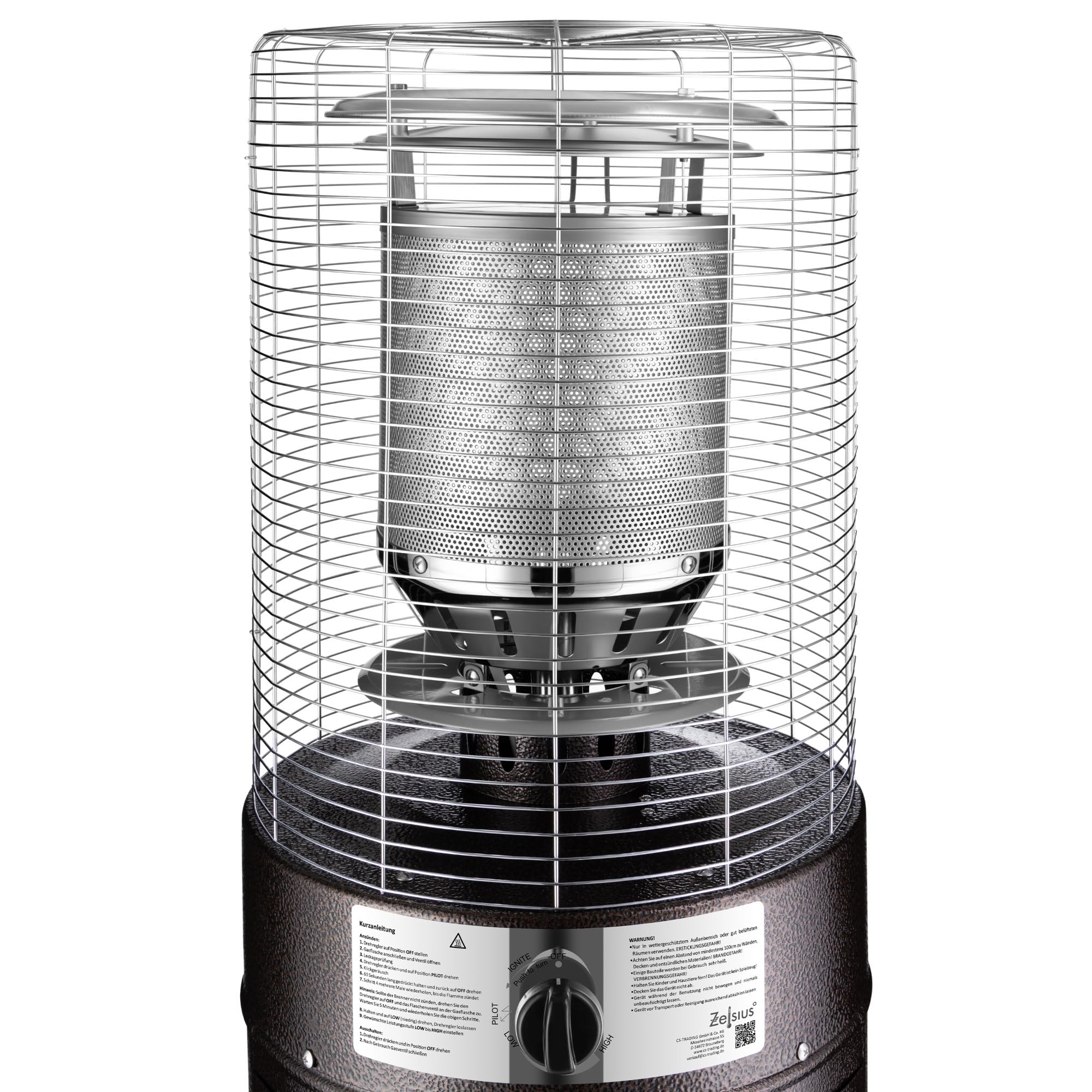 Zelsius Gas Heizstrahler "Zermatt" | 11 kW | Ø 46 cm x 137 cm | Dunkelgrau | Terrassenheizstrahler außen, Terrassenheizung, Outdoor Heizpilz, Gasheizpilz für Terrasse Balkon und Garten