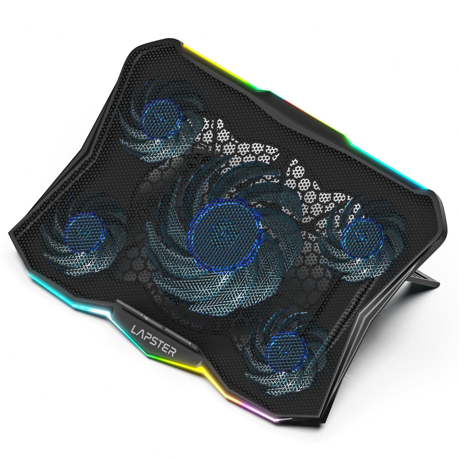 Lapster Chillpro Edge Laptop Cooler pad with 5 Cooling Fans, 10 RGB Light Modes, USB Powered, Multi-Level Height Adjustable, Metal Mesh Grill, for up to 17 inch Laptops (Black)