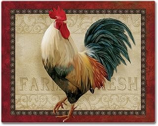 CounterArt Farm Fresh Rooster 3mm Heat Tolerant Tempered Glass Cutting Board 15” x 12” Serving Board Charcuterie Dishwasher Safe