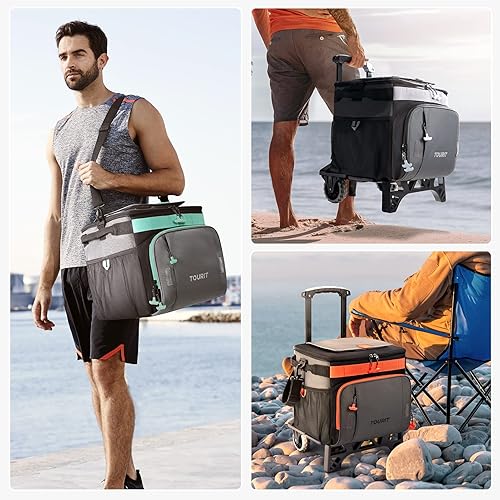 Miniatura 7 de TOURIT Enfriador plegable para 50 latas, a prueba de fugas, con ruedas y carrito todo terreno para playa, campamento, patio, viajes, al aire libre,