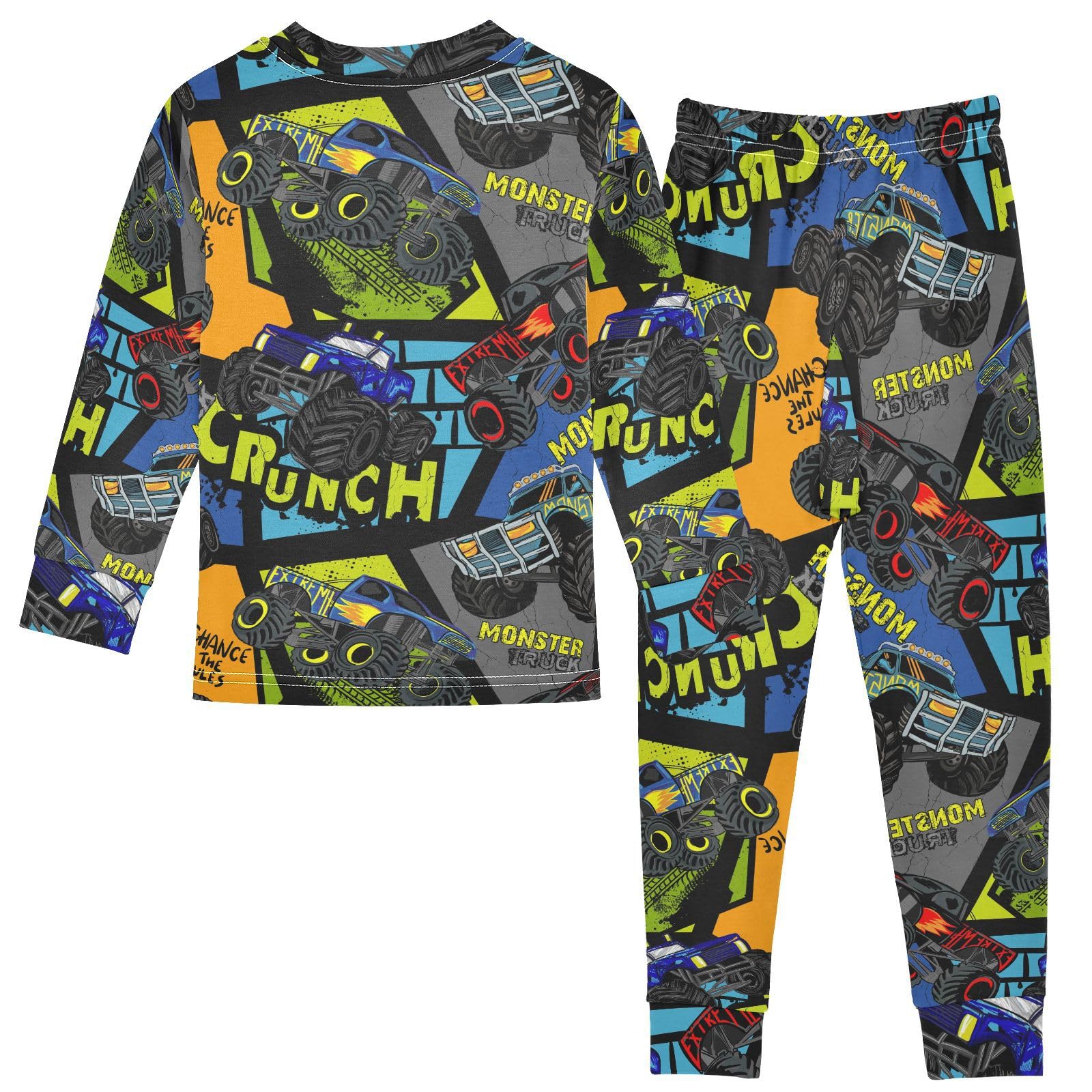 JHKKU Monster Truck Pajamas Set Cotton 2 Piece Soft Comfy Pjs Long Sleeve Lounge Sleepwear 18M