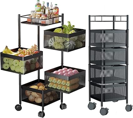 YARDIN Drehbares Küchenregal 5-stöckig - Rollwagen Für Obst & Gemüse