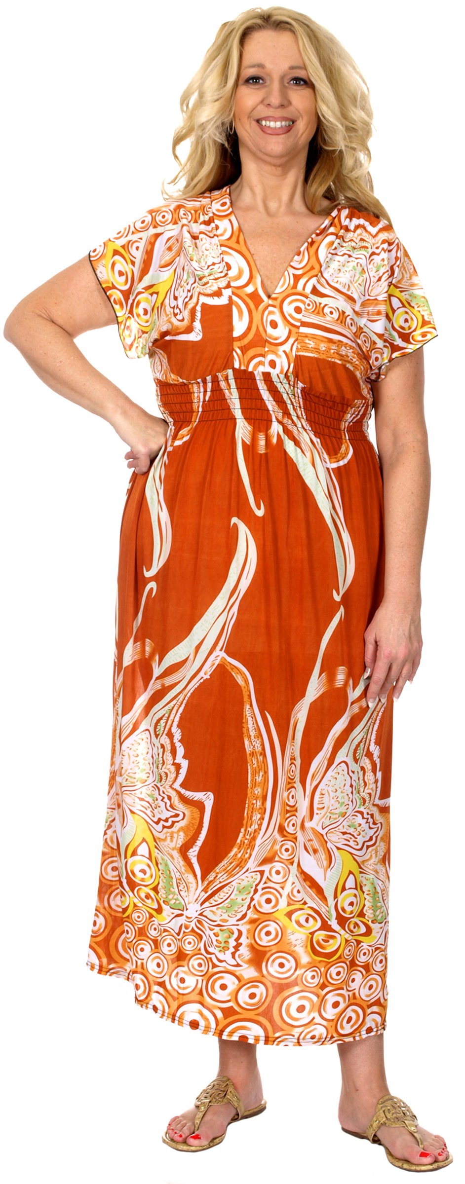 Hotswing Women's Plus Size Summer Maxi Dress with V-Neckline & Cropped Sleeves in 4 Colors