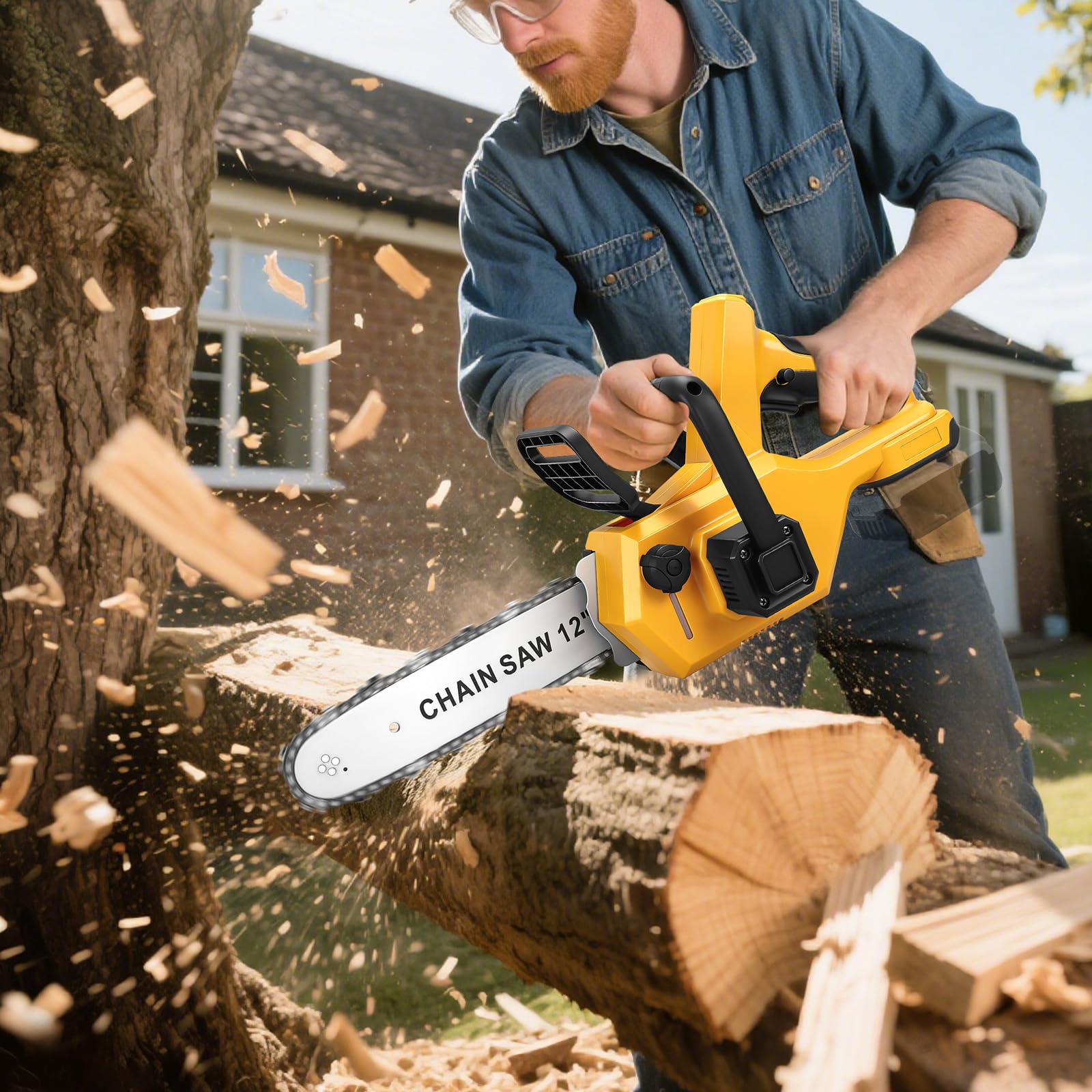 Motosierra inalámbrica de 12 pulgadas compatible con batería Dewalt de 20 V, sierra de cadena de mano sin escobillas de 30 cm, sierras eléctricas con 2 cadenas, engrasador automático y tensión de