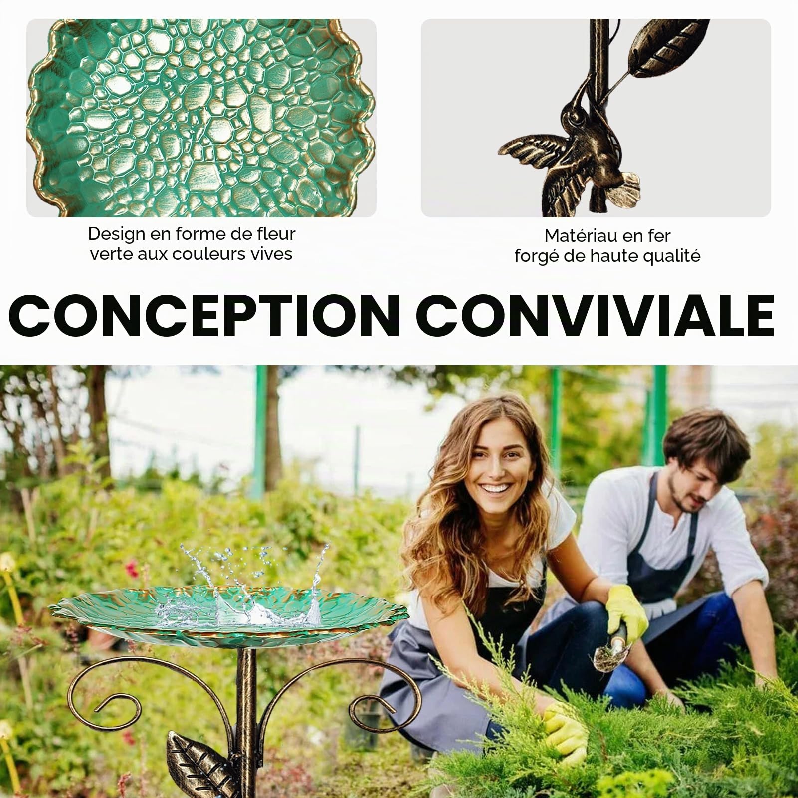 Abreuvoir Oiseaux Exterieur, Avec Un Socle Robuste À Cinq Pattes, Bac À Eau Pour Oiseaux Vintage En Métal De 78 Cm, Résistant Au Froid, Bac À Eau Sur Pied Pour Jardin