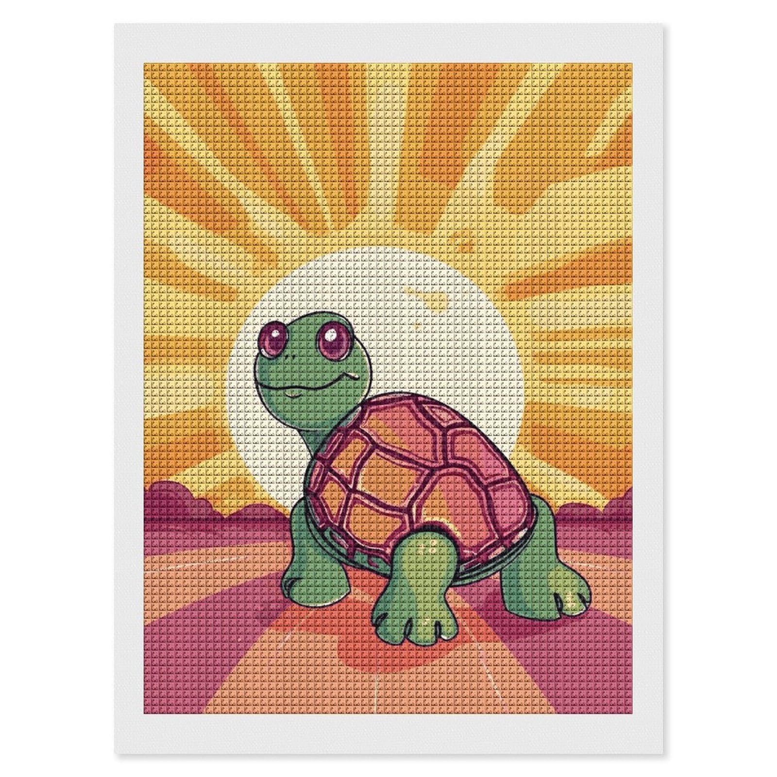 Turtle in The Sun Diamond Art Kits for Adults, DIY 5D Diamonds Painting Kits for Beginner, Round Full Drill Diamond Dots Painting, 12"x16" Diamonds Pictures Gem Art and Crafts Wall Decor