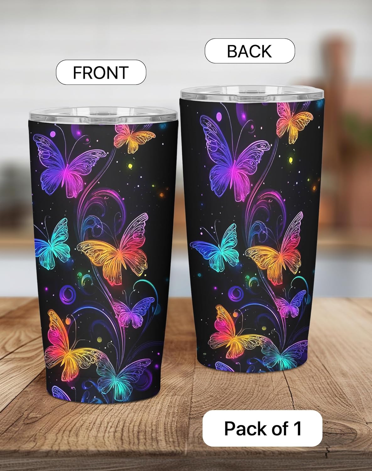 Butterfly Tumbler with Lid and Straw for Women Leakproof Travel Coffee Mug Double Wall Insulated Cups 20OZ Gifts for Office Kitchen Outdoor - Image 3