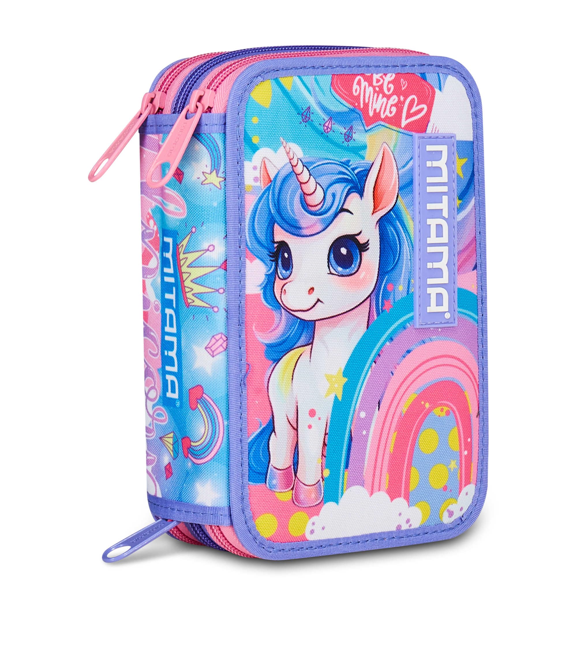 MITAMA Estuche Escolar con 3 Compartimentos, Triple Rainbow Dream, Contenido 47 Piezas, Completo de lápices, rotuladores, portalápices Escuela Primaria niña, Violeta, Moderno