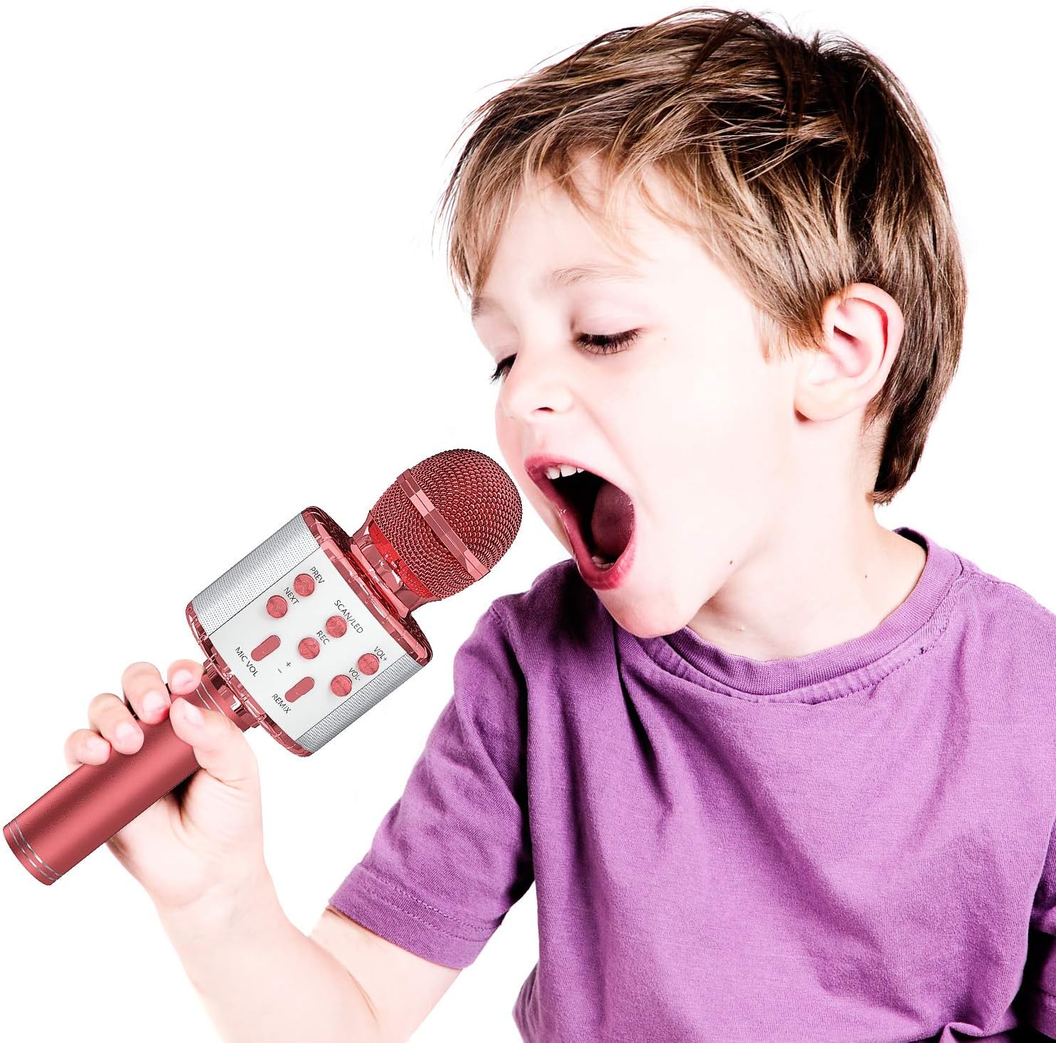 OVELLIC Karaoke Microphone for Kids, Wireless Bluetooth Karaoke Microphone with LED Lights, Portable Handheld Mic Speaker Machine, Great Gifts Toys for Girls Boys Adults All Age (Red)