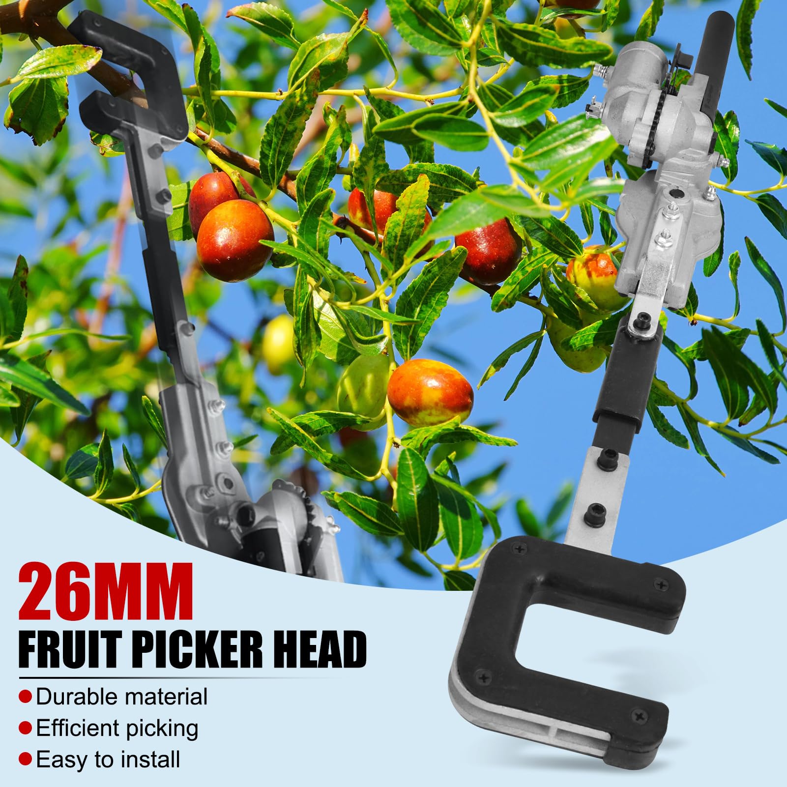 Obstpflückerkopf Korbtasche Pflücken Apfel Orangenbaum Gartenarbeit, 26 mm Obstpflückerkopf 9 Zähne Abfallpflückerkopf Aluminiumlegierung Olive Orange Pflückmaschine Gartengreifwerkzeugkopf