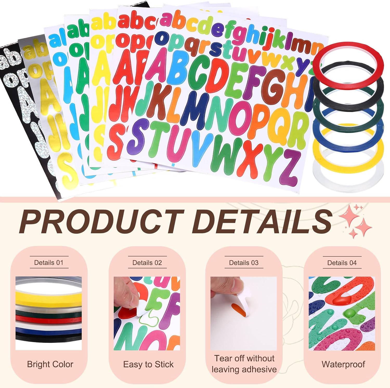 PATIKIL 312Pcs 2+1" Red Letter Stickers with 6 Roll 1/8" 164ft Whiteboard Tape, Self Adhesive Waterproof Alphabet Stickers Pinstripe Tape for Mailbox Scrapbook Sign, Style3, Red